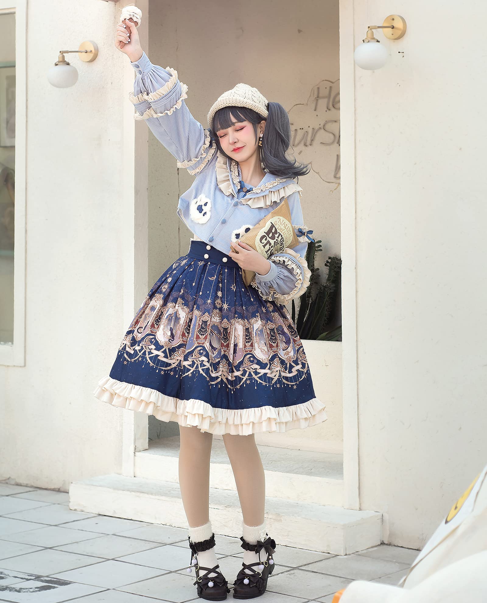 Sweet Lolita Dress Plus Size 2-Piece Set - Victorian Style Kawaii Blue Cape & Skirt for Women | Christmas Party, Cosplay, Tea Party Outfit