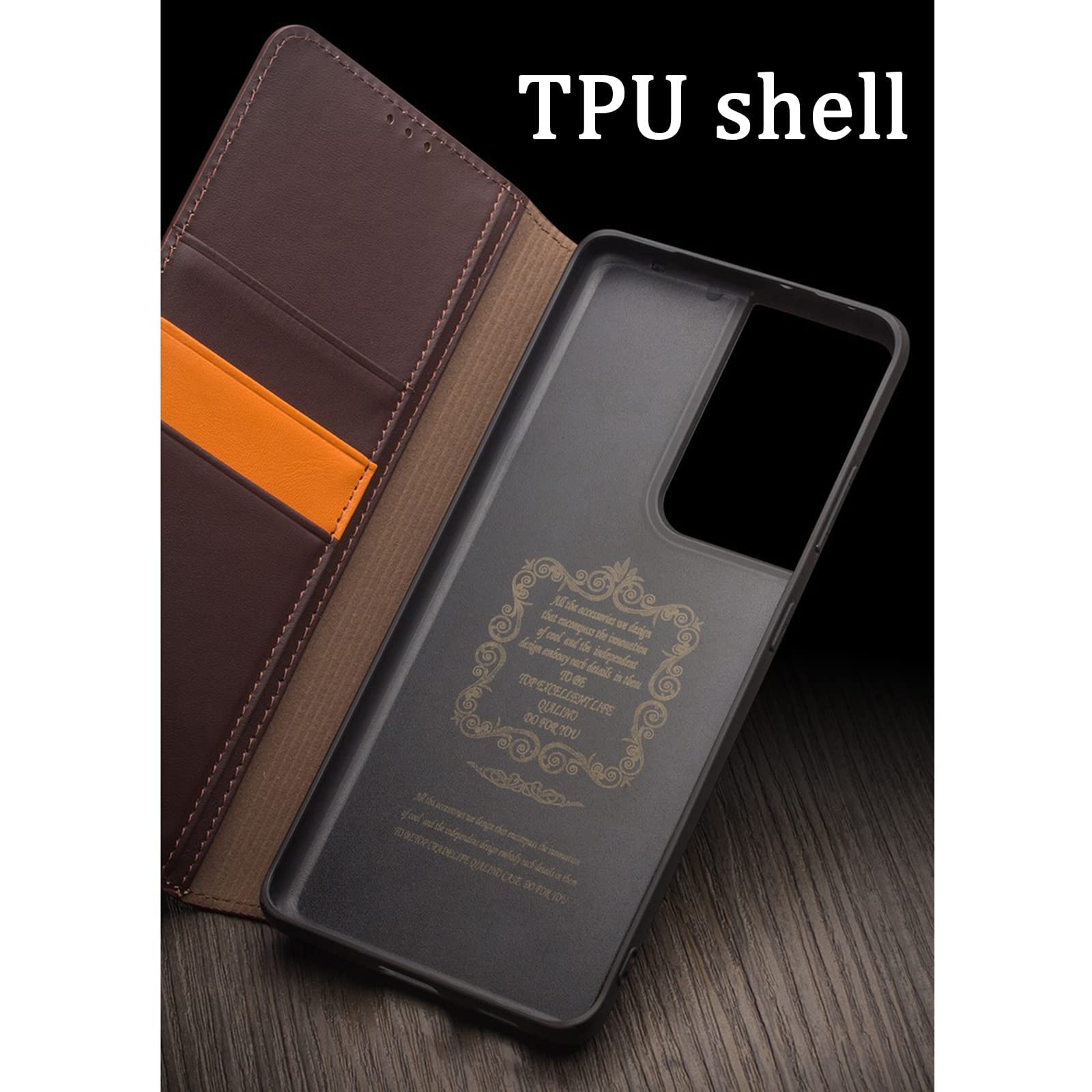 Genuine Cowhide Leather Wallet Case for Samsung Galaxy S21 Ultra - Handmade Flip Cover with Card Holder & Kickstand, TPU Shell Folio Protection (Brown) | Perfect for Business, Travel & Everyday Use