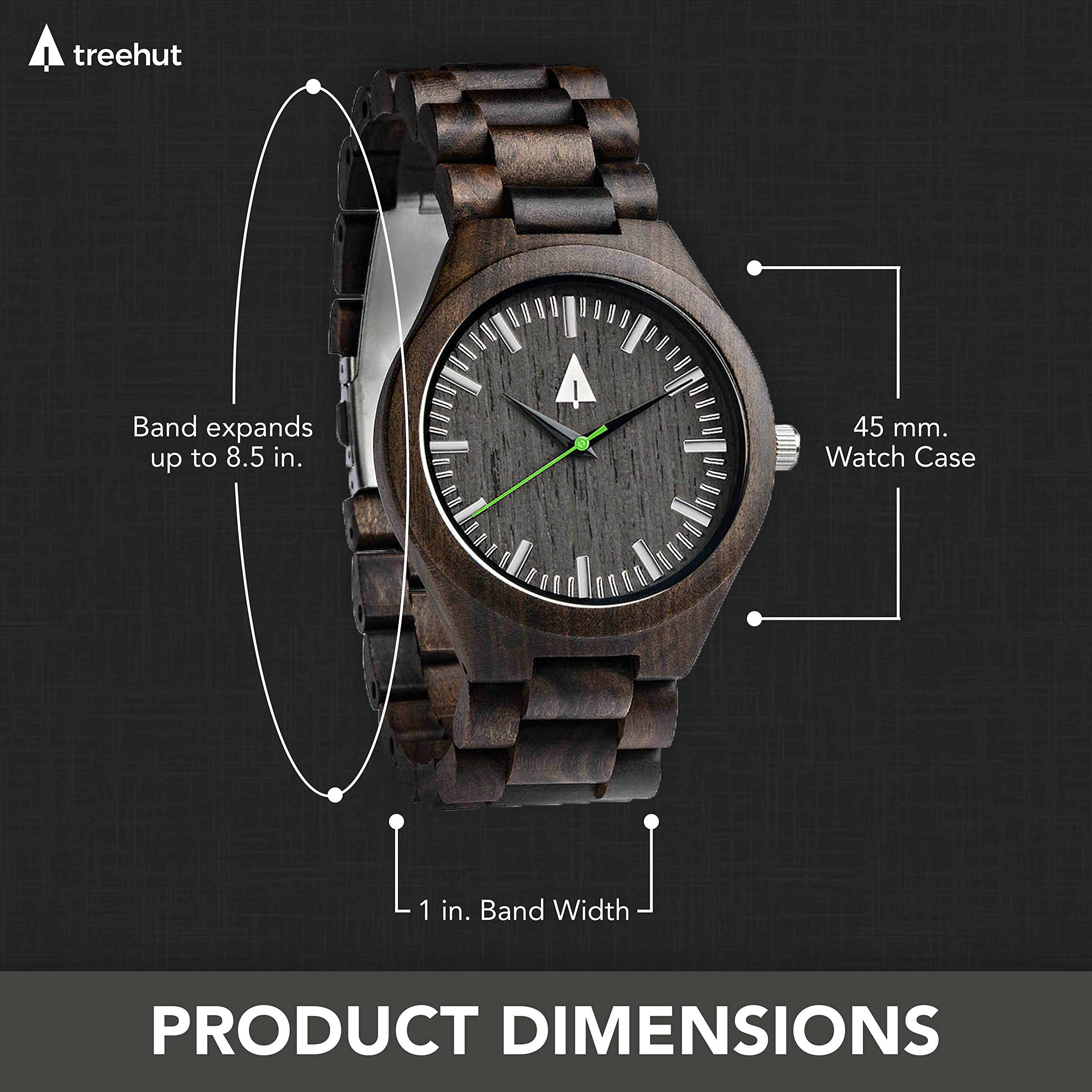 Premium Ebony Wood Watches for Men - Japanese Quartz Movement, Stainless Steel Buckle & Adjustable Straps - Stylish Wooden Wristwatch for Business, Casual & Outdoor Activities