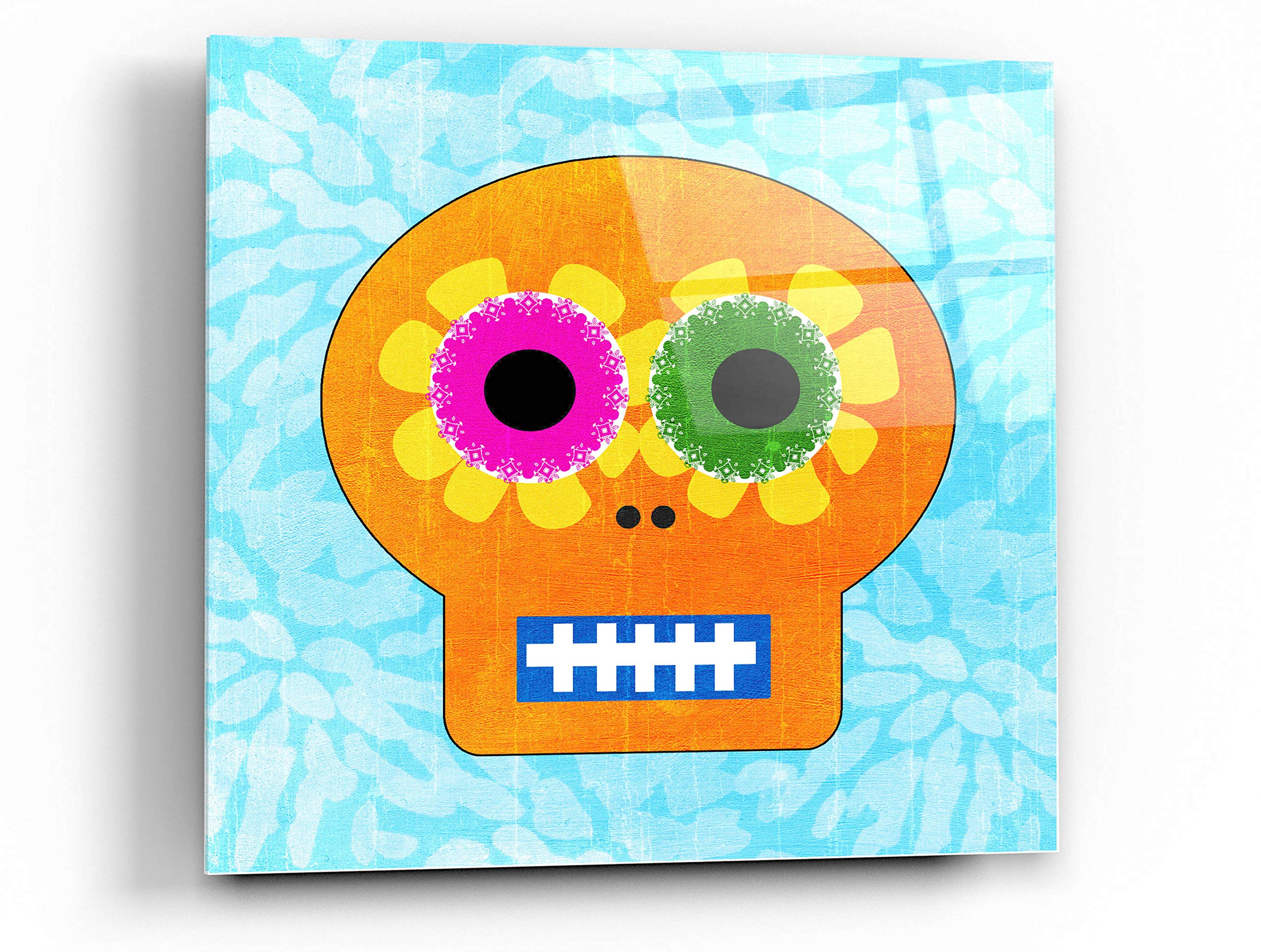 Day of the Dead IV Acrylic Glass Wall Art by Linda Woods - 24x24 Inches Vibrant Mexican Folk Art Painting - Perfect for Home Decor, Dia de los Muertos Celebrations & Gift Giving