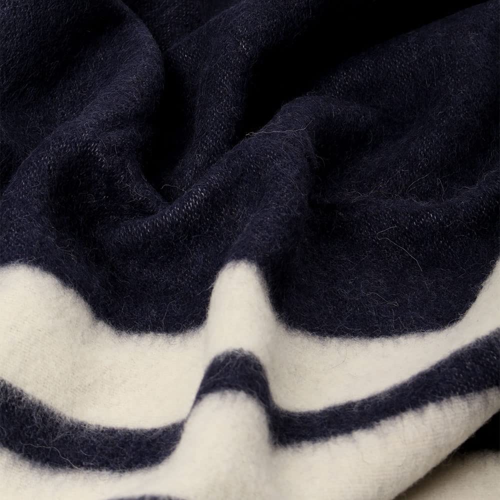 Premium Heavyweight Alpaca Wool Blanket for Camping & Home - Ultra Soft Peruvian Alpaca Throw - Navy Blue/Ivory Queen Size - Perfect for Outdoor Adventures & Cozy Indoor Nights