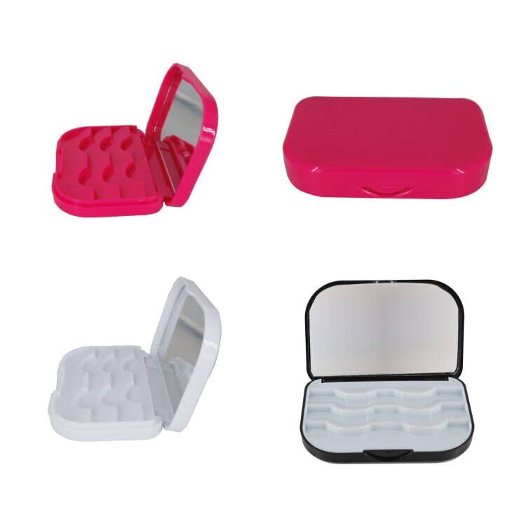 3-Piece Assorted Color Plastic Eyelash Storage Case with Mirror - Portable Makeup Organizer for False Lashes, Travel & Home Use