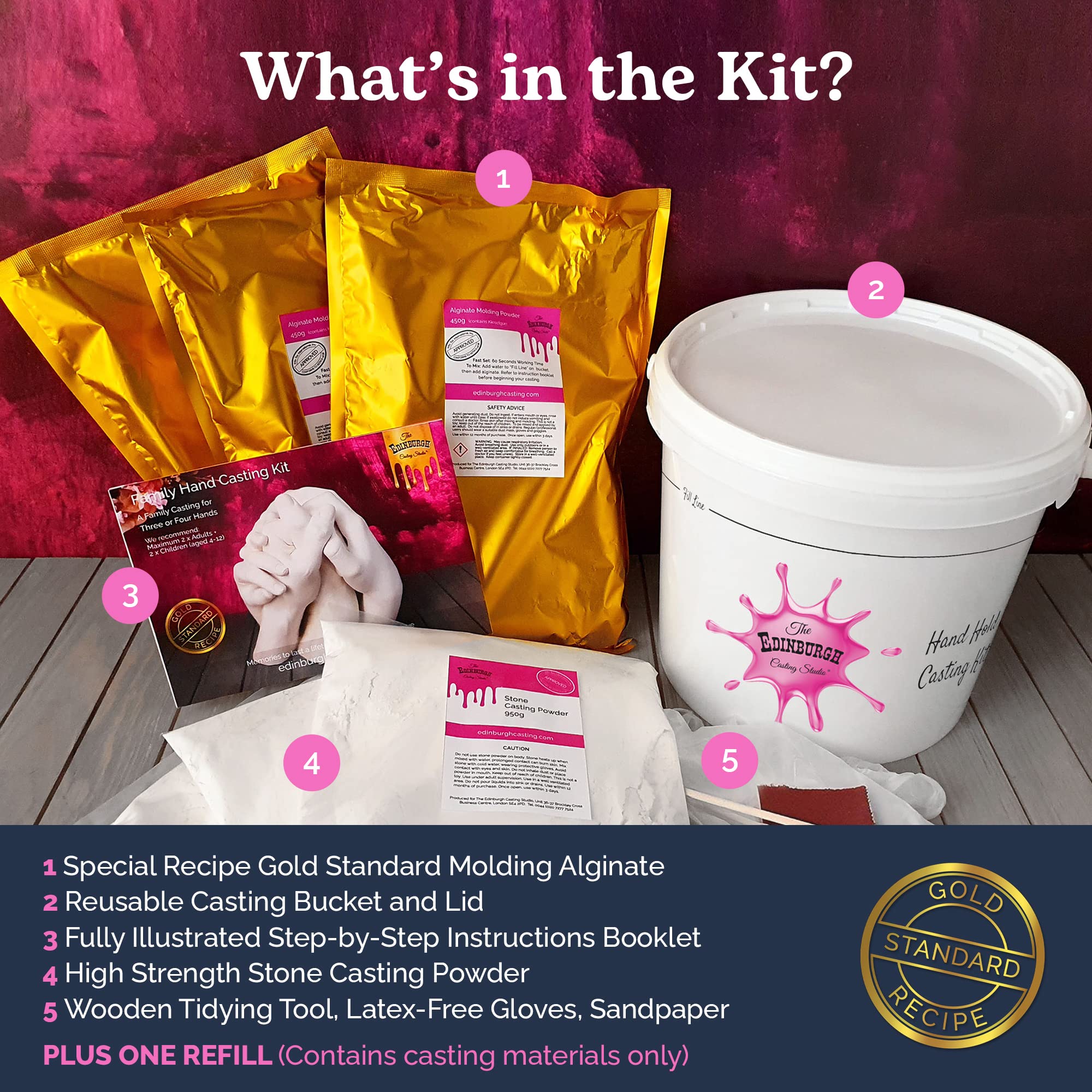 Edinburgh Casting Studio - DIY Hand Casting Kit for Family Memories, Complete Set with Refill Bundle - Perfect for Baby Handprint, Couple Keepsakes & Anniversary Gifts