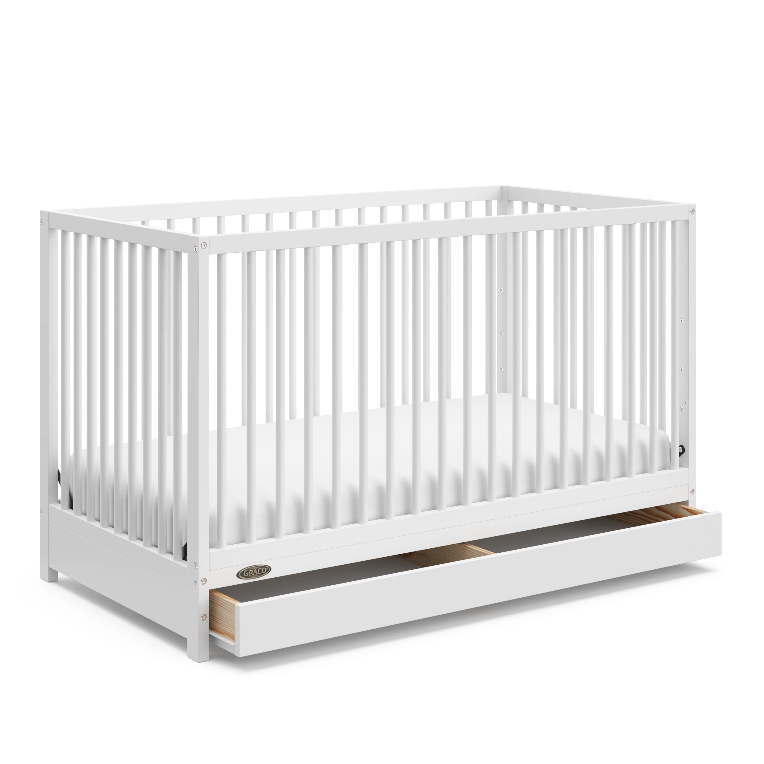 Graco Teddi 5-in-1 Convertible Baby Crib (White) – GREENGUARD Gold Certified, Nursery Crib with Storage Drawer, Converts to Toddler Bed/Daybed/Full-Size Bed – Perfect for Newborns to Teens, Ideal for Small Nursery Spaces & Shared Kids' Rooms