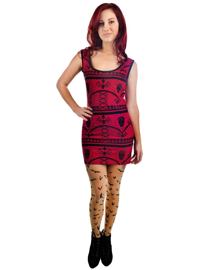 Women's Too Fast Apparel Bat Lace Bettie Dress - Gothic Lace Mini Dress for Parties, Halloween & Night Out