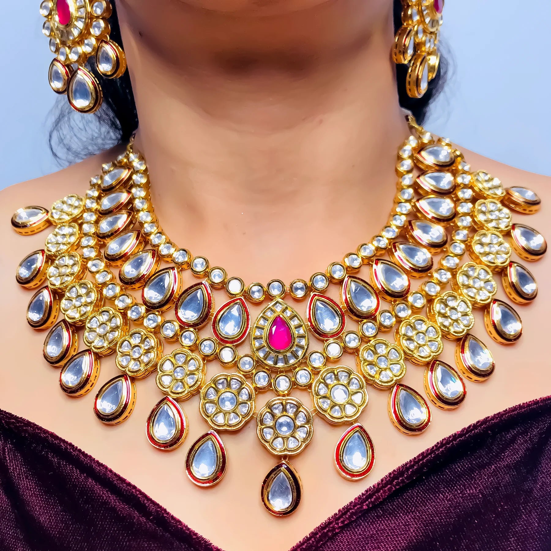 Elegant Designer Gold Plated Royal Kundan Bridal Jewelry Set - Necklace, Earrings & Mangtikka for Weddings, Parties & Special Occasions