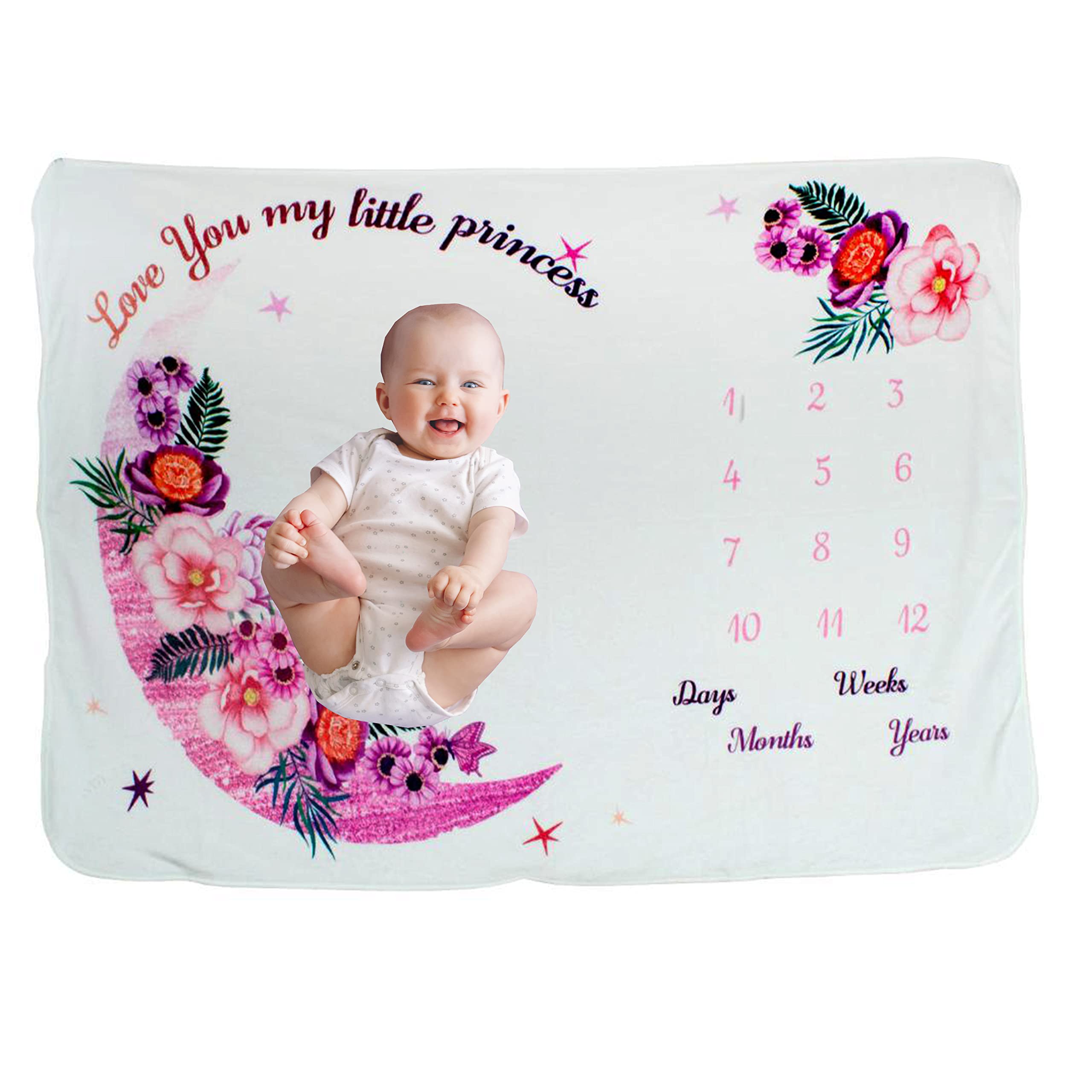 Floral Moon Baby Milestone Blanket - 50