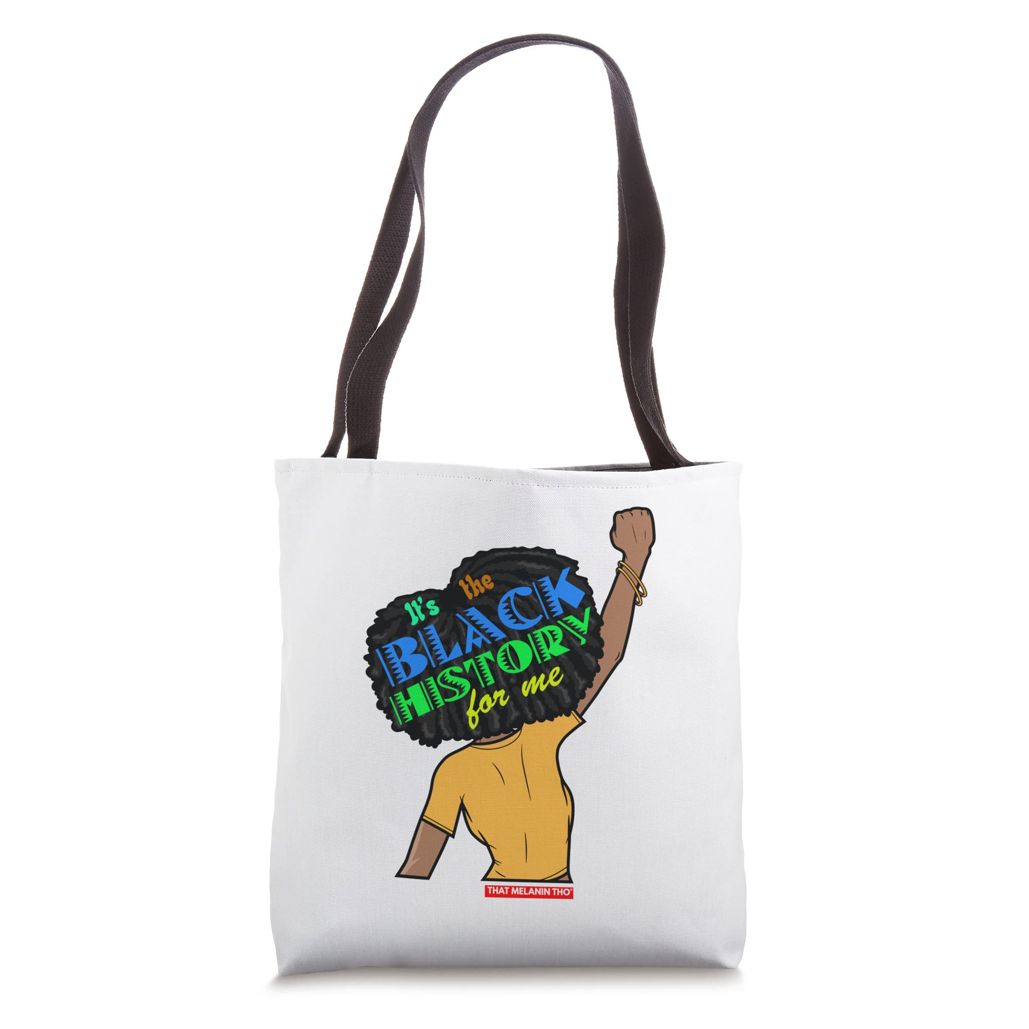 Black History Month Tote Bag - Black Woman With Fist & Afro Design - Reusable Grocery Shopping Bag for Women, School, Work & Everyday Use