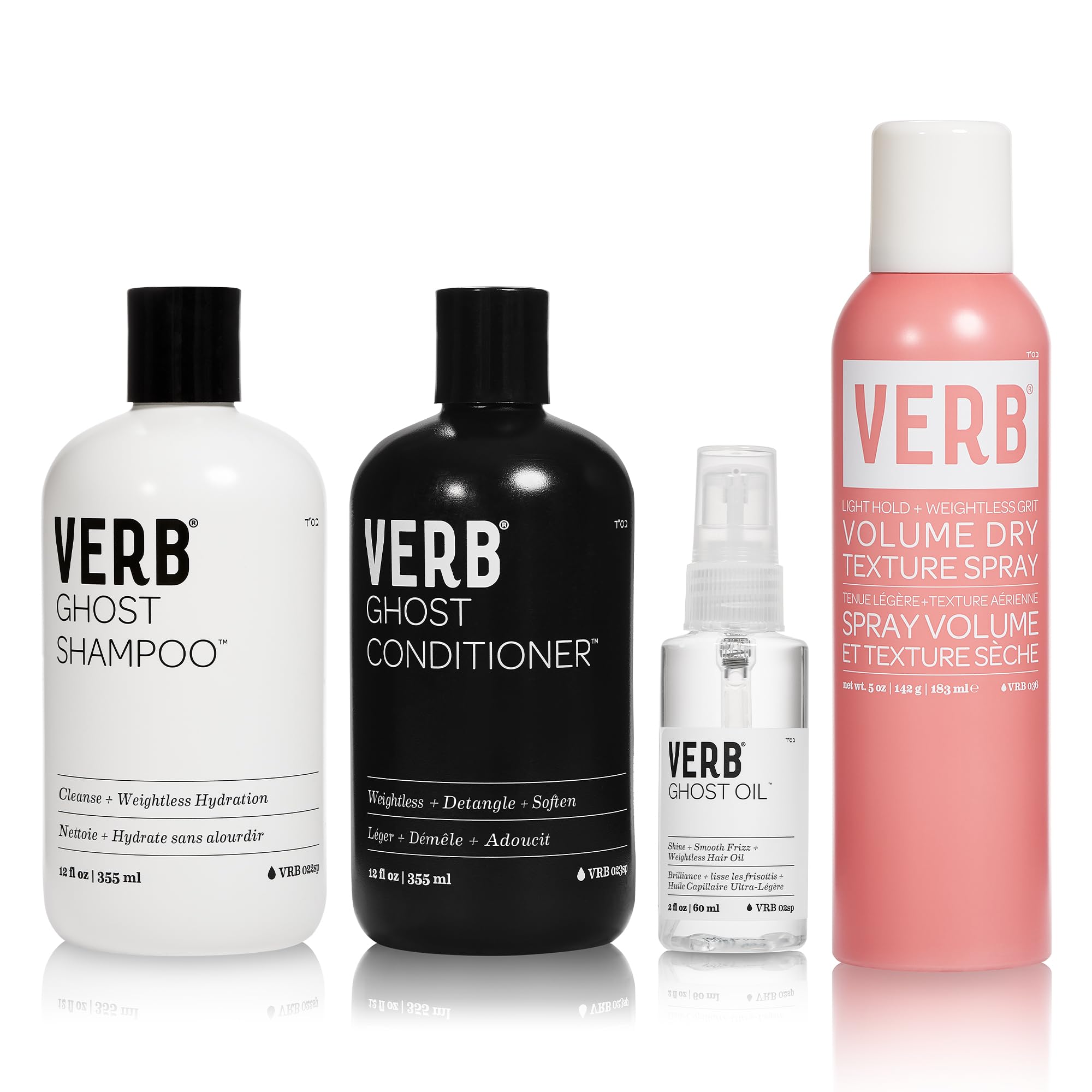 Verb Ghost Shampoo & Conditioner Set (12 fl oz) + Volume Dry Texture Spray (5 oz) + Ghost Hair Oil (2 oz) - Hydrating Hair Care Bundle for Fine & Damaged Hair - Perfect for Daily Use, Styling & Salon-Like Results at Home