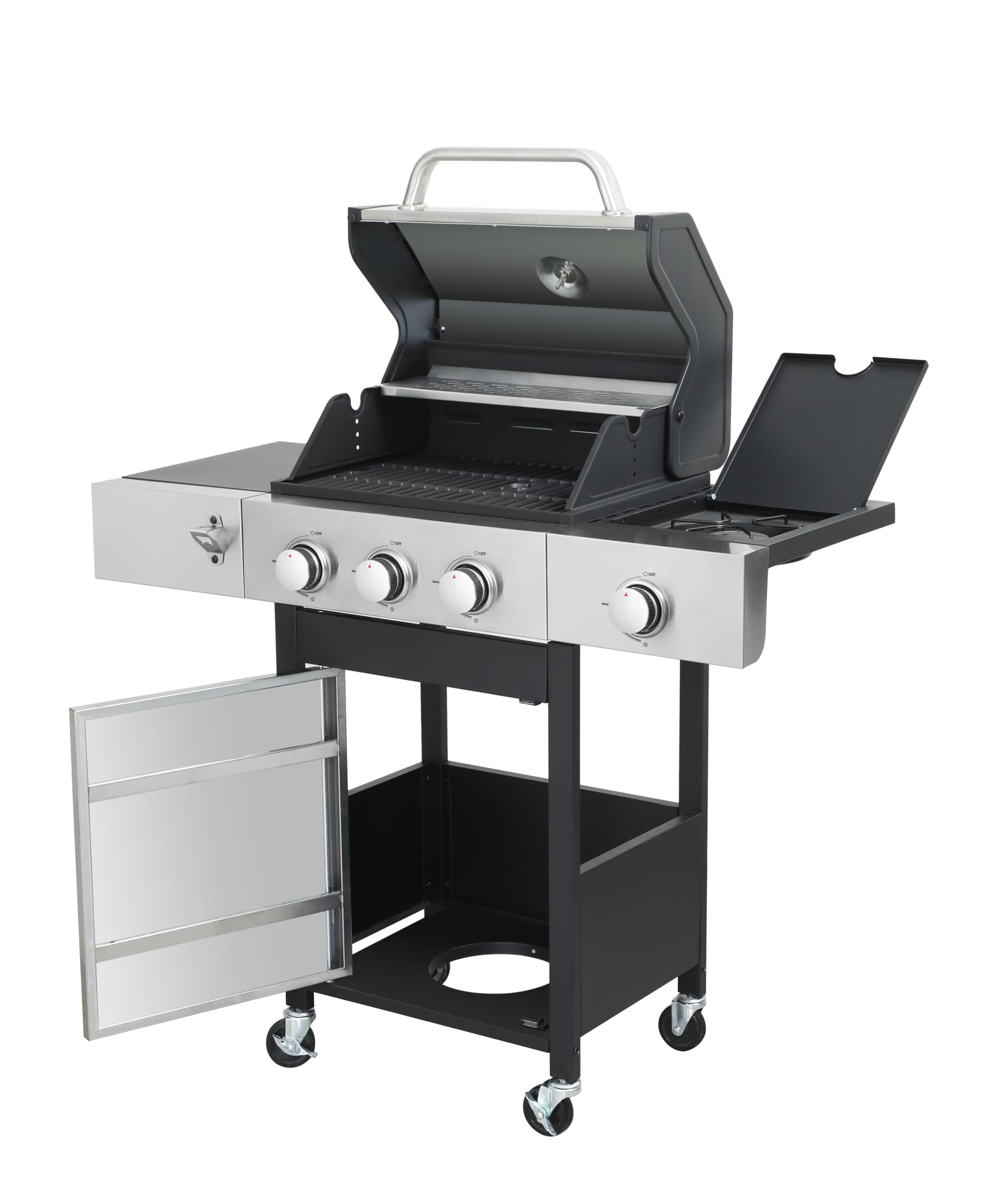 4 Burner Propane Gas BBQ Grill - Stainless Steel Outdoor Grill with Enameled Cast Iron Grids & Rectangular Griddle - 46,790 BTU (3+1 Burner) - Perfect for Patio, Garden, Backyard, Camping & Tailgating Parties