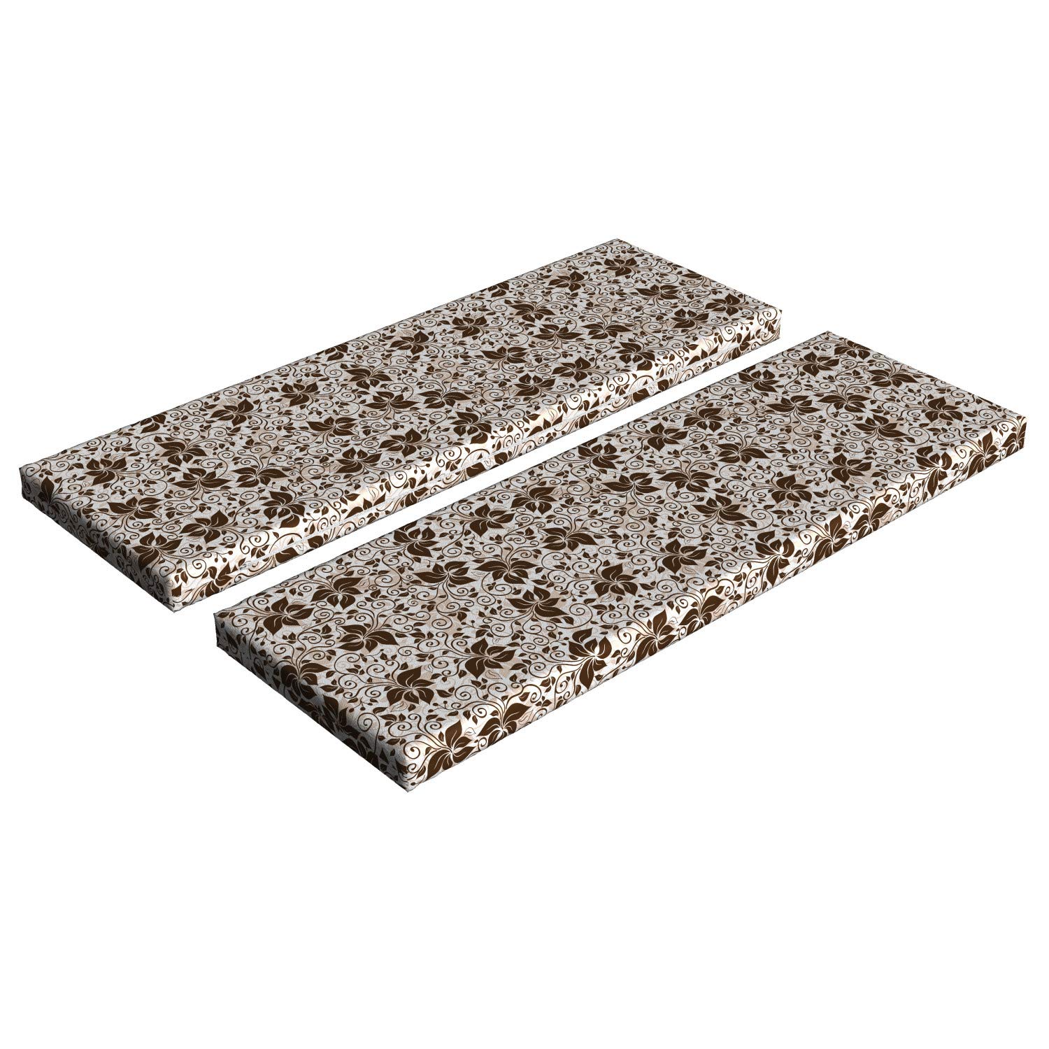 Ambesonne 2-Piece Earth Tone Bench Cushion Set - Brown Silhouette Petals & Leaf Design with Spiral Stems, 45