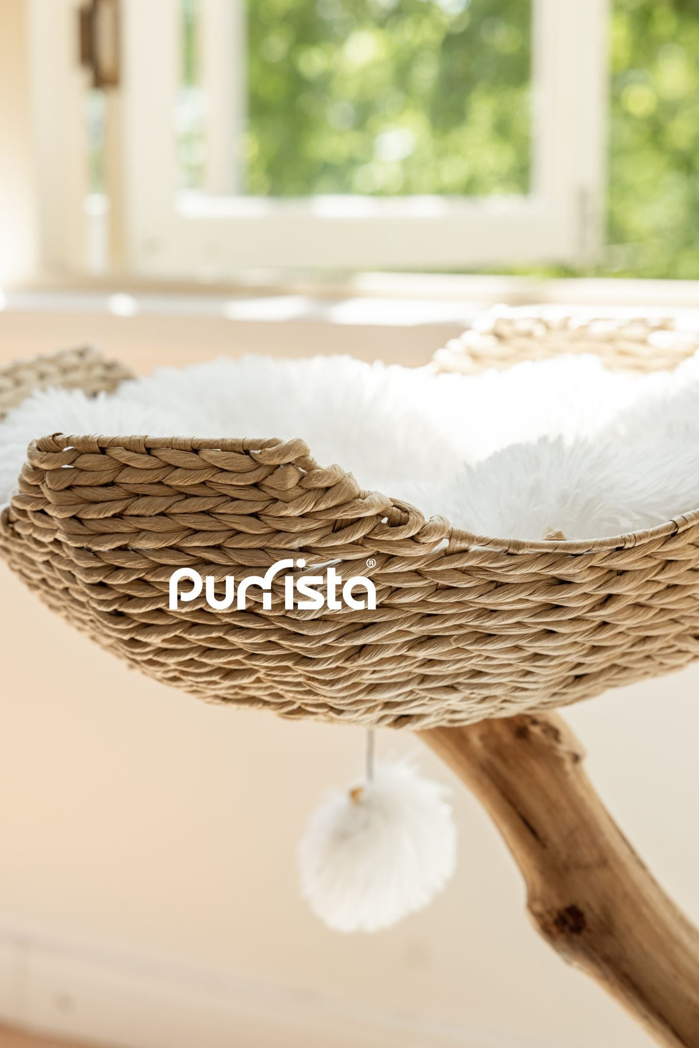 130cm Purrista Natural Wood Cat Tree with Basket - Multi-Level Scratching Post & Perch for Indoor Cats, Perfect for Play, Rest & Climbing in Home or Office