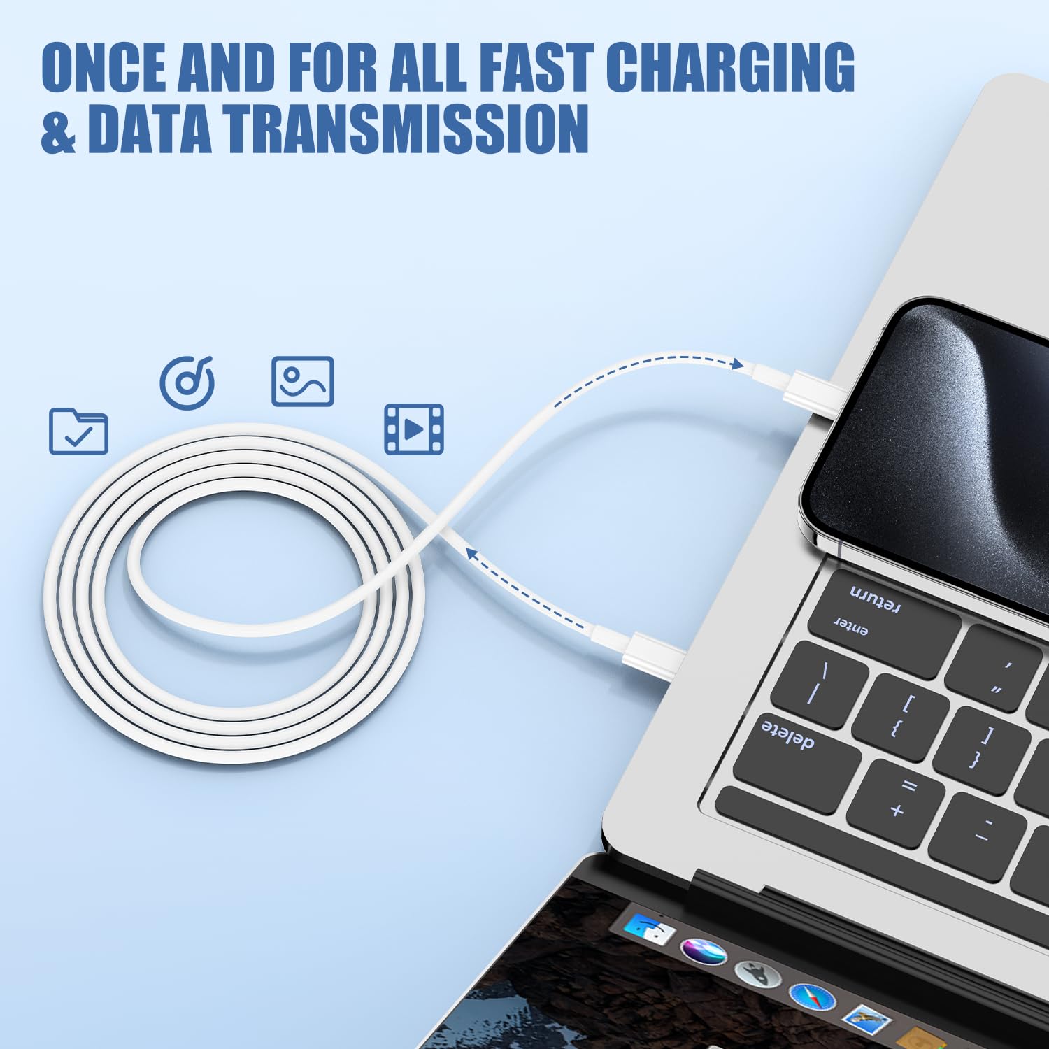60W USB C to USB C Fast Charger Cable for iPhone 15/15 Pro/15 Plus/15 Pro Max - 3/6/10 Feet Length Options - Compatible with iPad Pro 12.9/11 inch, iPad Air 5th/4th Gen, iPad Mini - Fast Charging for Home, Office & Travel Use
