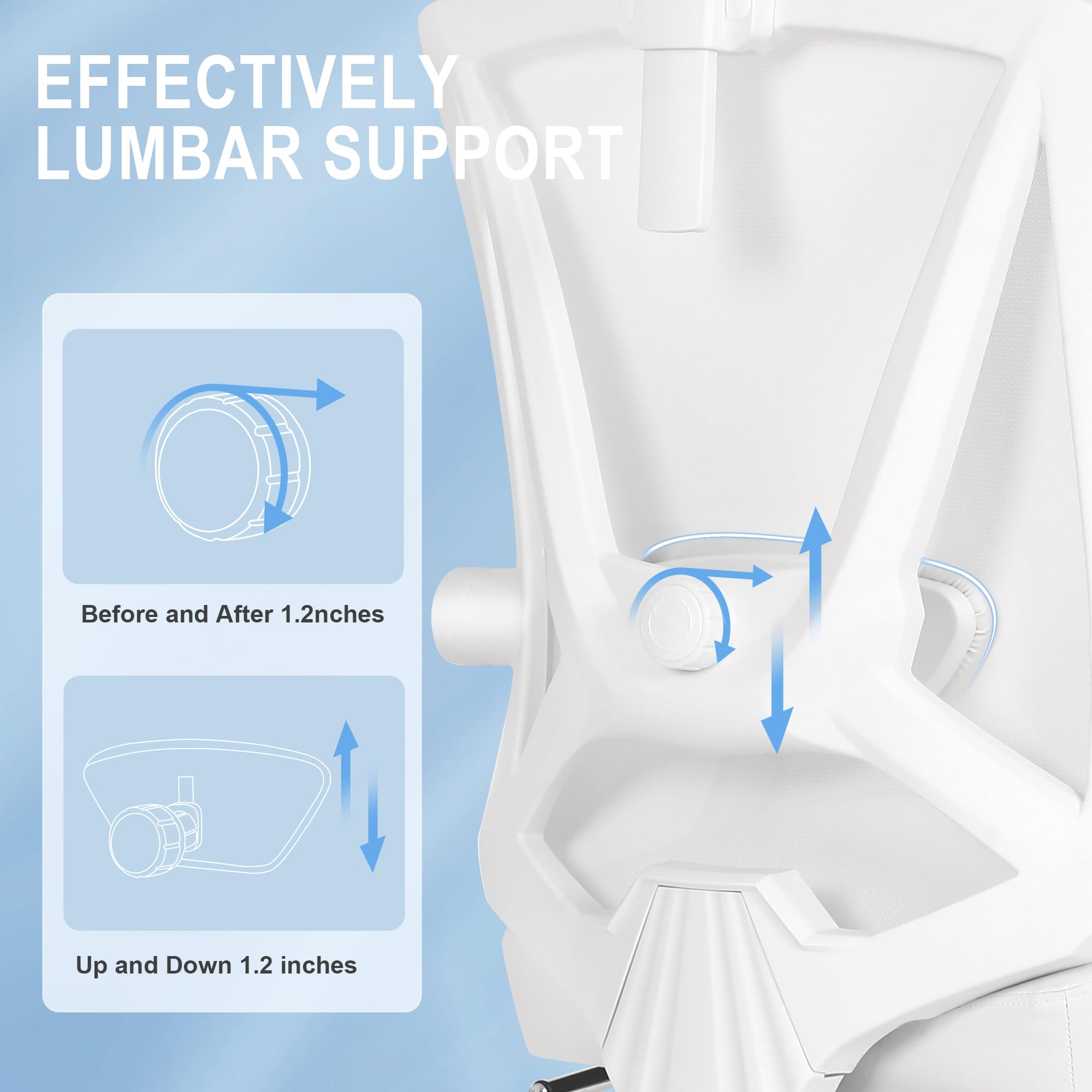 Ergonomic Office Chair with Footrest & Adjustable Lumbar Support - High Back Computer Chair with Headrest - White Leather Desk Chair for Home & Office Workspace Comfort