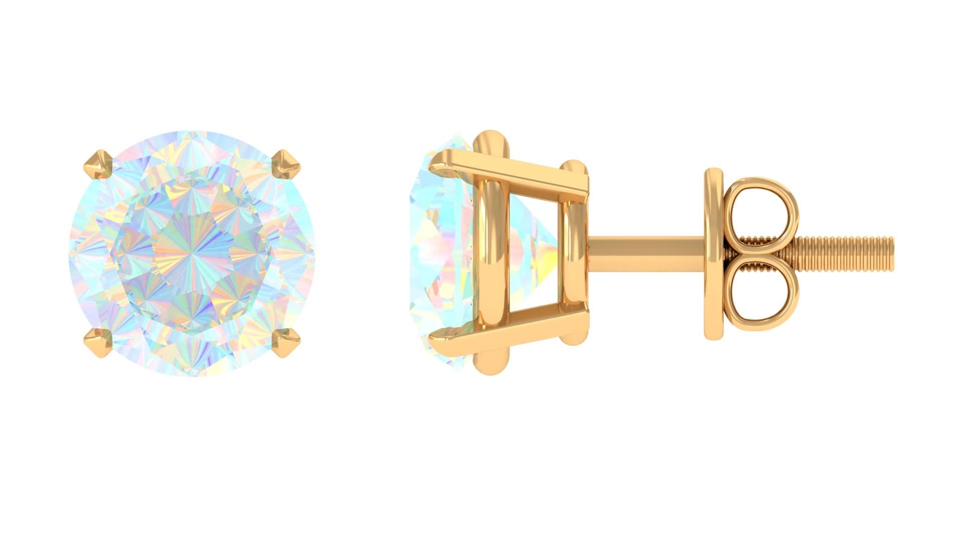 1 CT Ethiopian Opal Stud Earrings for Women - 14K Solid Gold Rosec Jewels Rainbow Opal Solitaire Earrings | Perfect for Weddings, Parties & Everyday Elegance