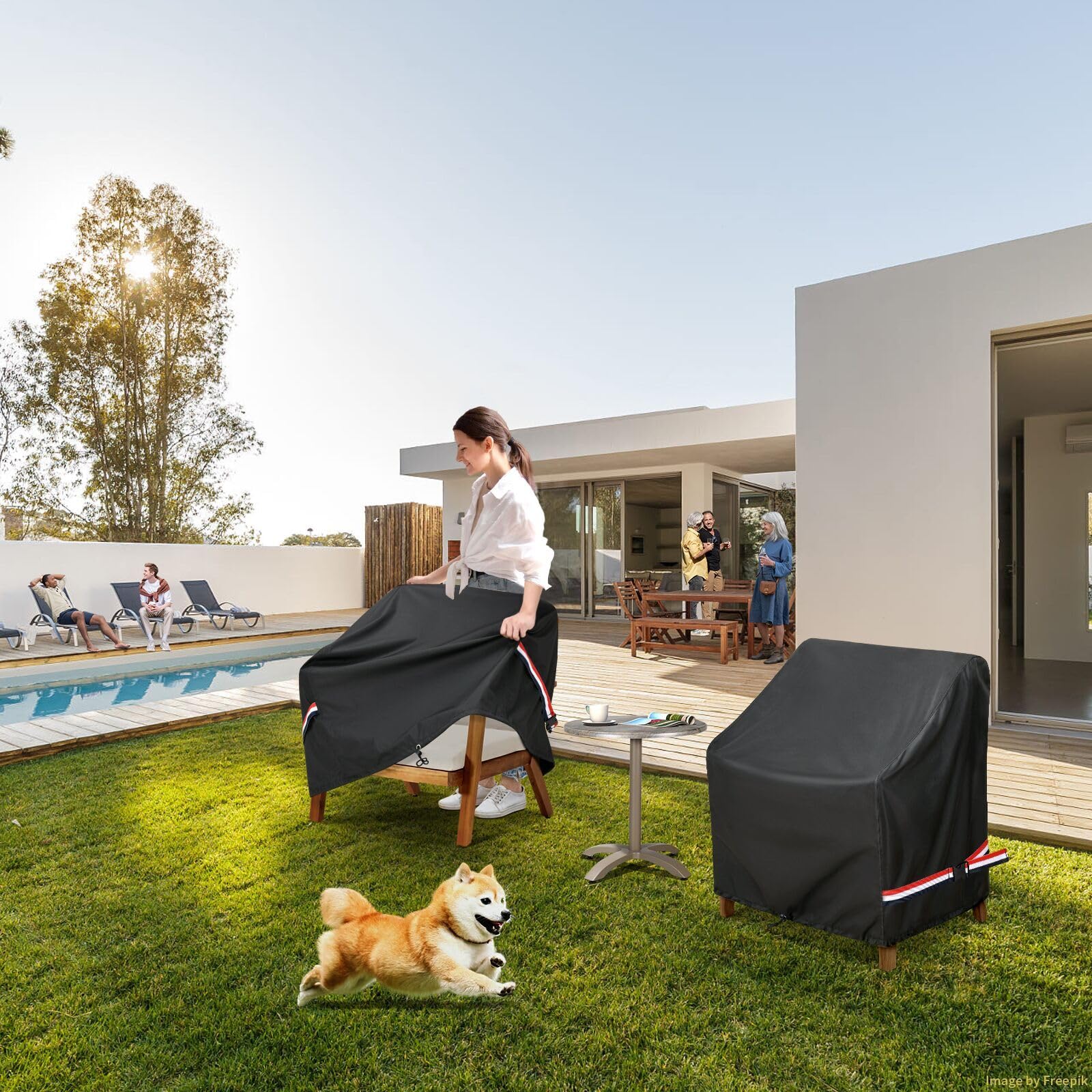 Waterproof Heavy Duty Outdoor Patio Chair Covers - 2 Pack Black, Fits 36W x 37D x 36H Inches - All Weather Protection for Garden, Deck & Poolside Furniture