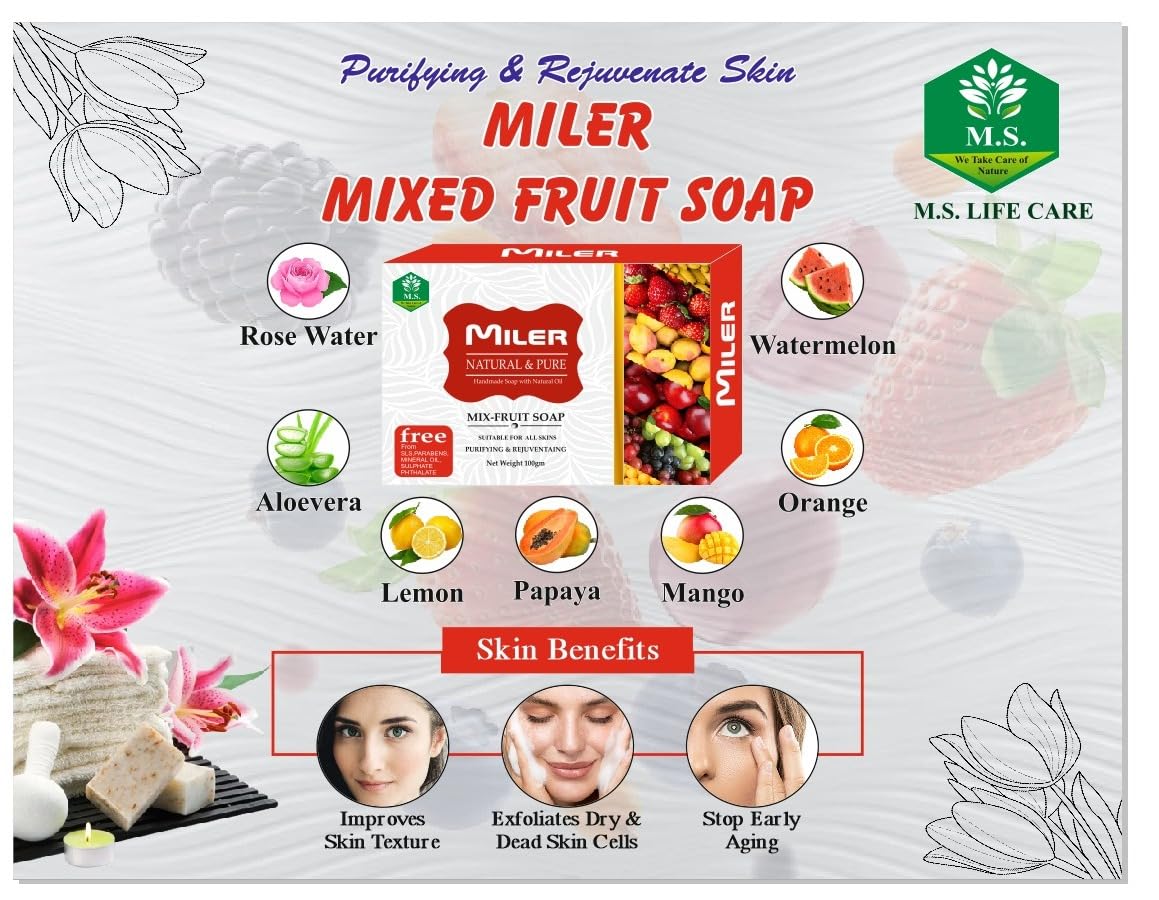 Miler Mix Fruti Soap (3.5oz) - Natural Handmade Soap with Refreshing Fruit Extracts, Vegan & Cruelty-Free | Pack of 2 - Perfect for Daily Skincare & Gift Giving