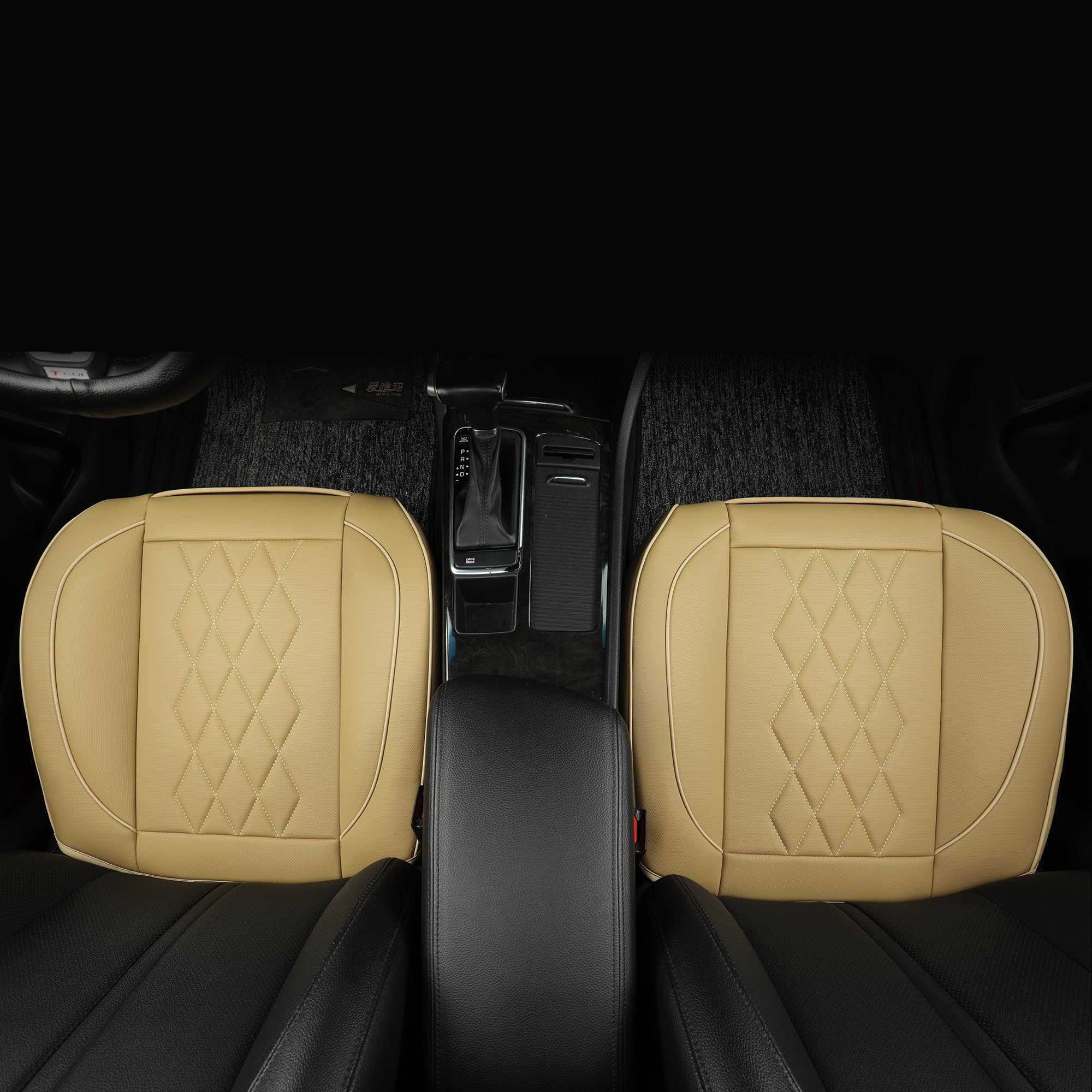 JOJOBAY 2-Pack Premium Leather Car Seat Covers - Anti-Slip Padded Front Seat Protectors Fits 95% Vehicles (Beige, 2PC) | Perfect for Daily Commute, Road Trips & Car Interior Protection