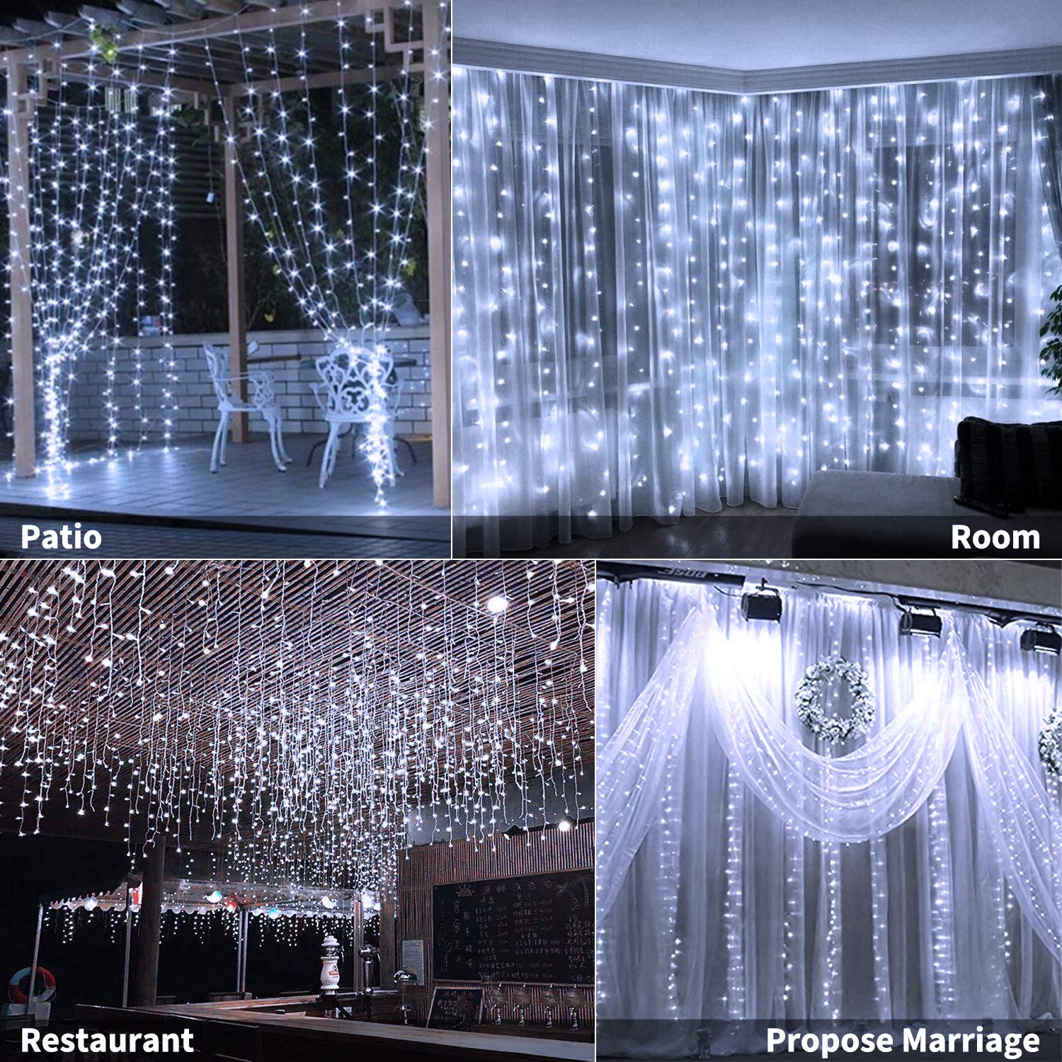 Brightown 9.8ft Dimmable LED Curtain Lights - 300 Connectable String Lights with Remote, 8 Lighting Modes & Timer for Bedroom, Wall, Party Decor - Indoor/Outdoor Use (Pure White, Curtain Not Included) | Perfect for Weddings, Christmas, Patio, and Home Decoration