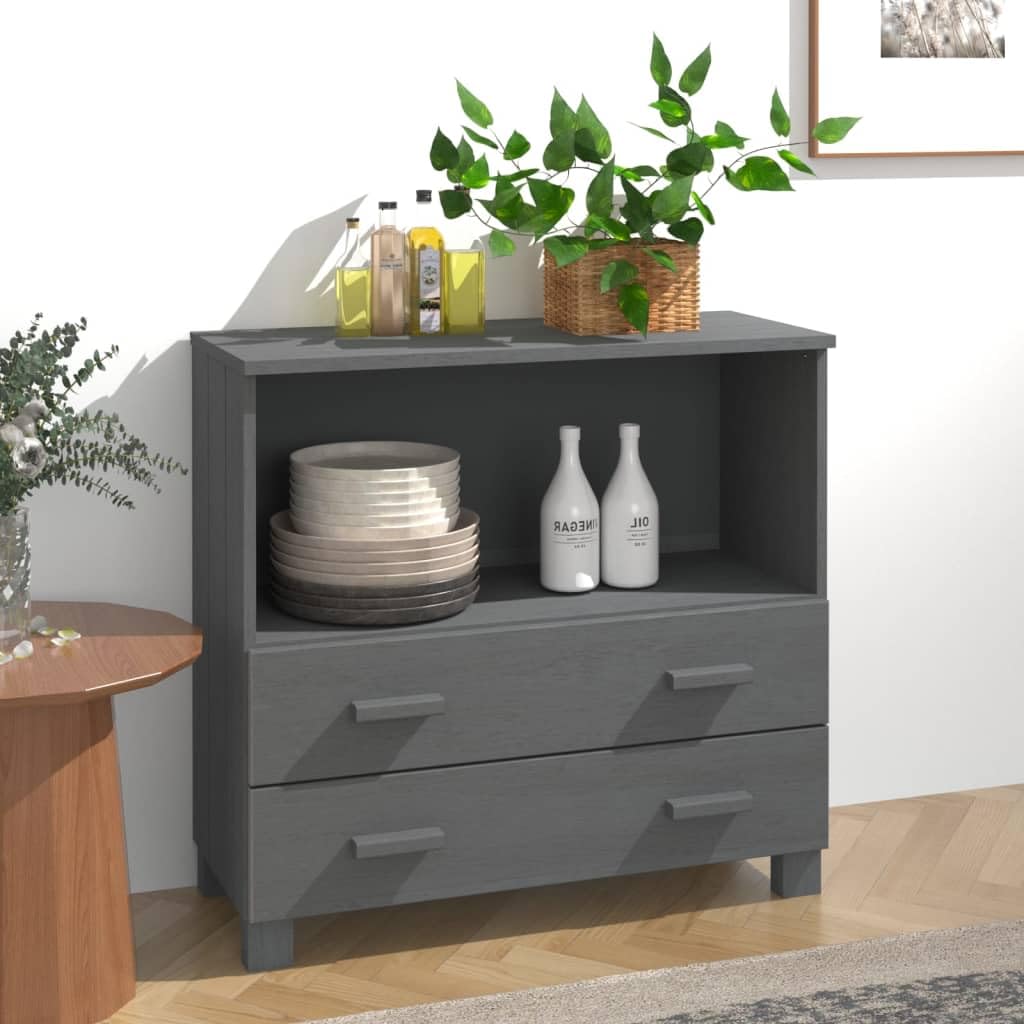 vidaXL HAMAR Solid Wood Sideboard in Dark Gray - Spacious Storage Cabinet with 1 Open Compartment & 2 Drawers - Perfect for Living Room, Dining Room, or Entryway Storage & Display