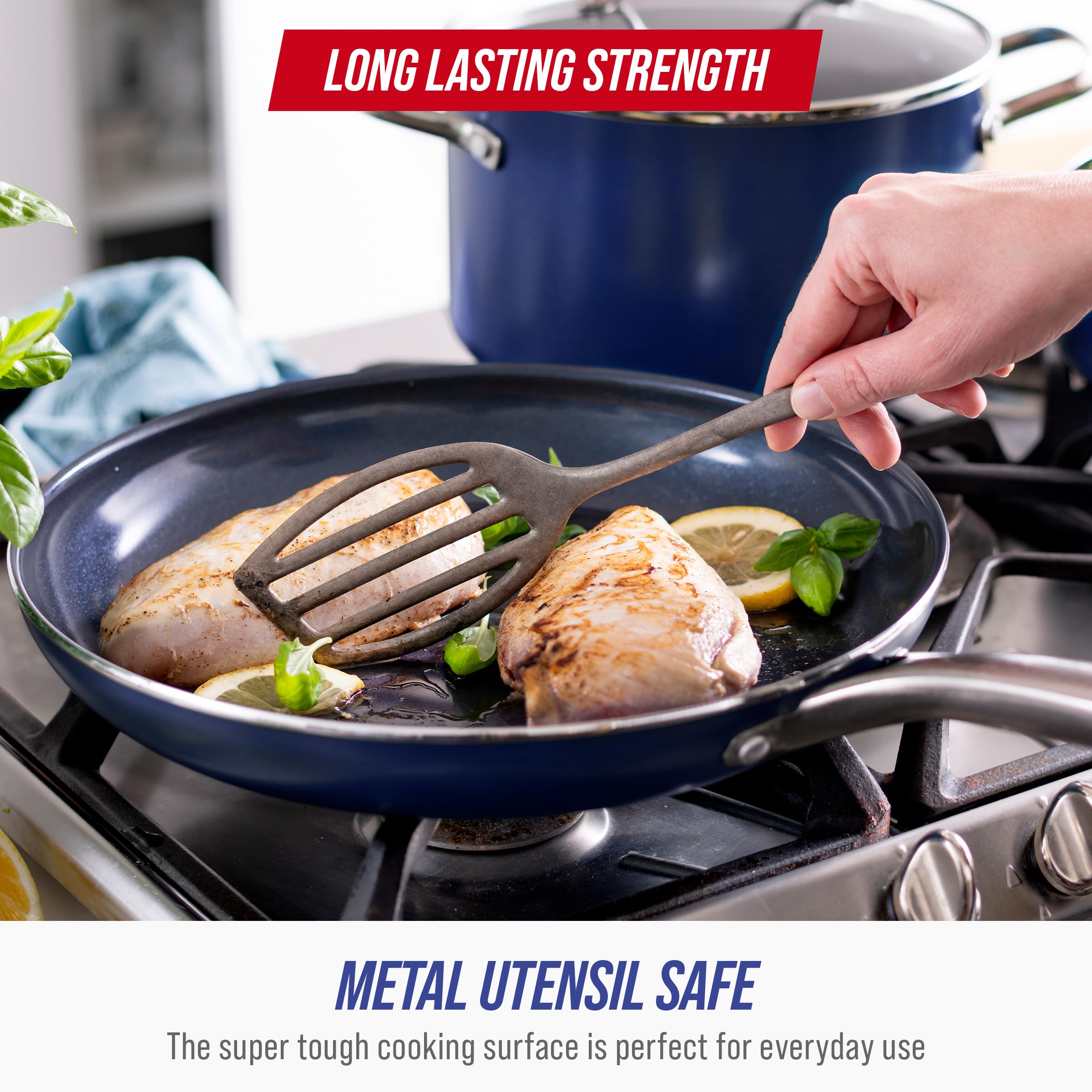 Blue Diamond 9-Piece Cookware Set - PFAS & PFOA-Free Ceramic Nonstick Pots and Pans with Diamond Infusion | Durable, Scratch-Resistant & Metal Utensil Safe | Dishwasher & Oven Safe (Blue) | Perfect for Everyday Cooking, Baking & Family Meals