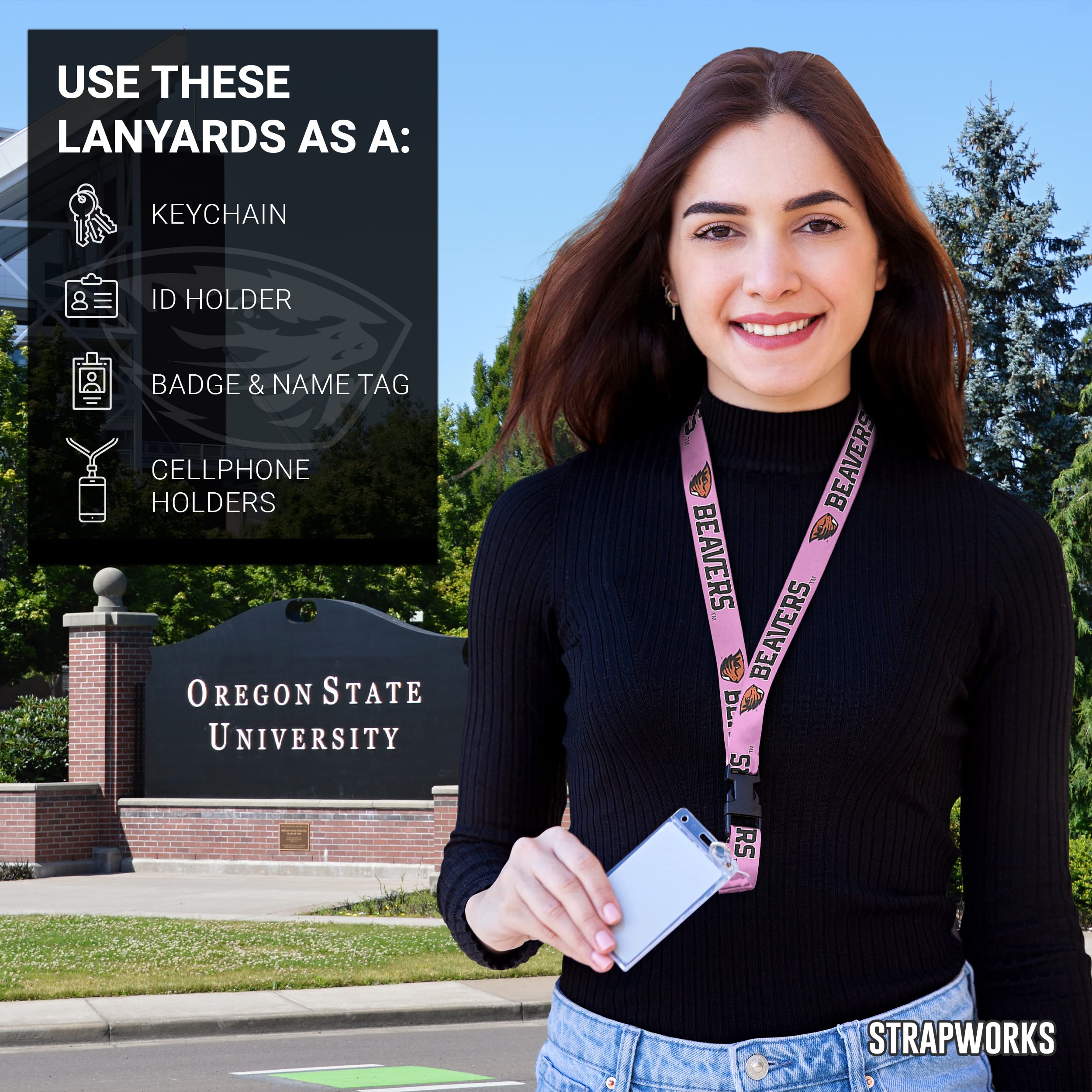 Oregon State Beaver Lanyard - Pink Polyester ID Badge Holder for Work & Events