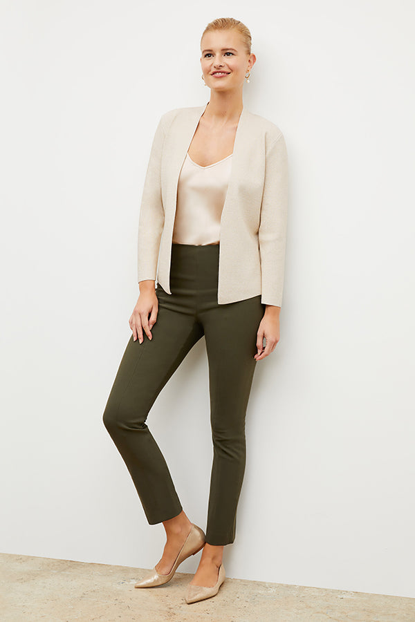 Foster Cigarette Pants for Women - PowerStretch High Waist Slim Fit Trousers in Dark Olive | Perfect for Work, Travel & Outdoor Activities