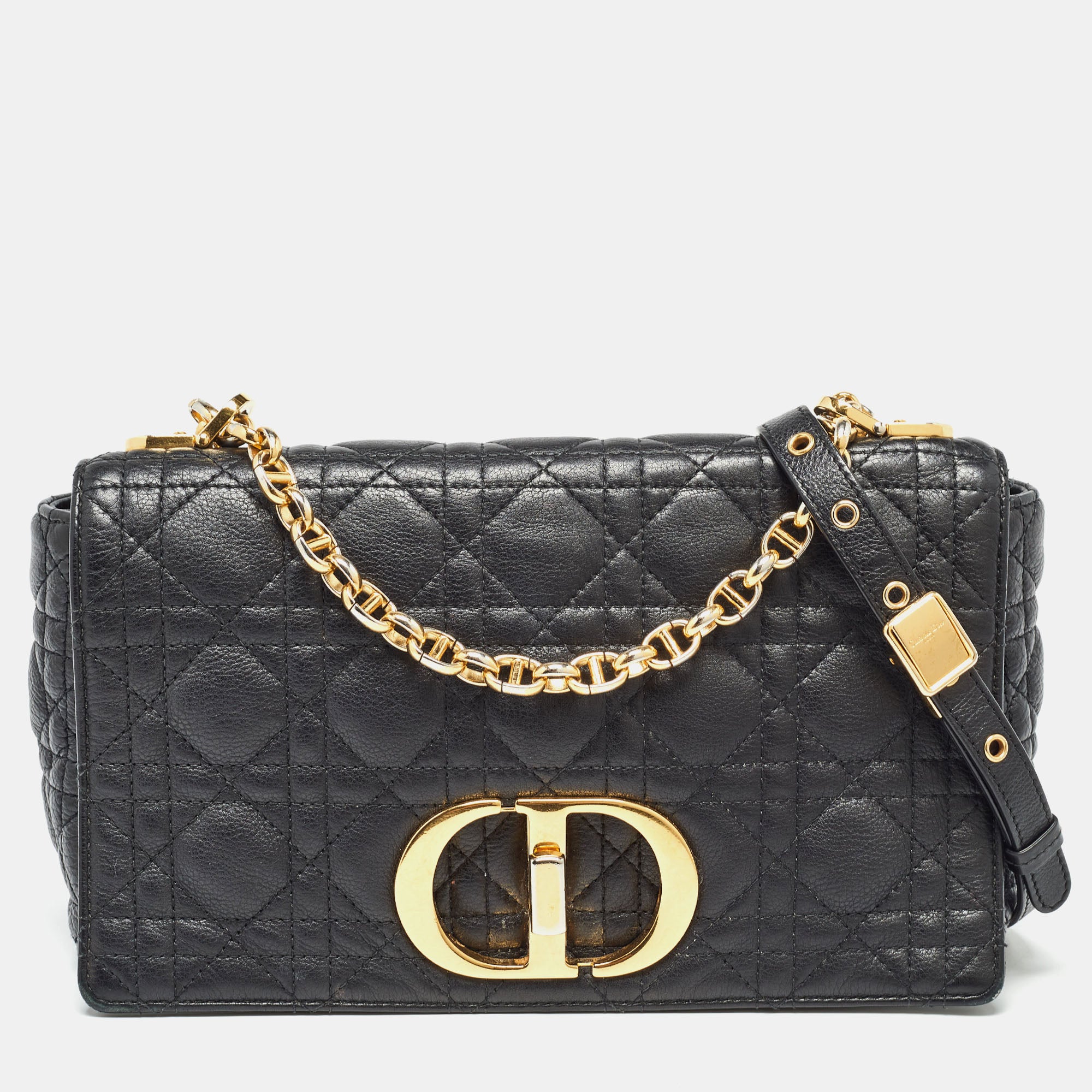 Black Cannage Leather Medium Caro Shoulder Bag for Women | Luxury Designer Handbag | Perfect for Work, Travel & Everyday Use
