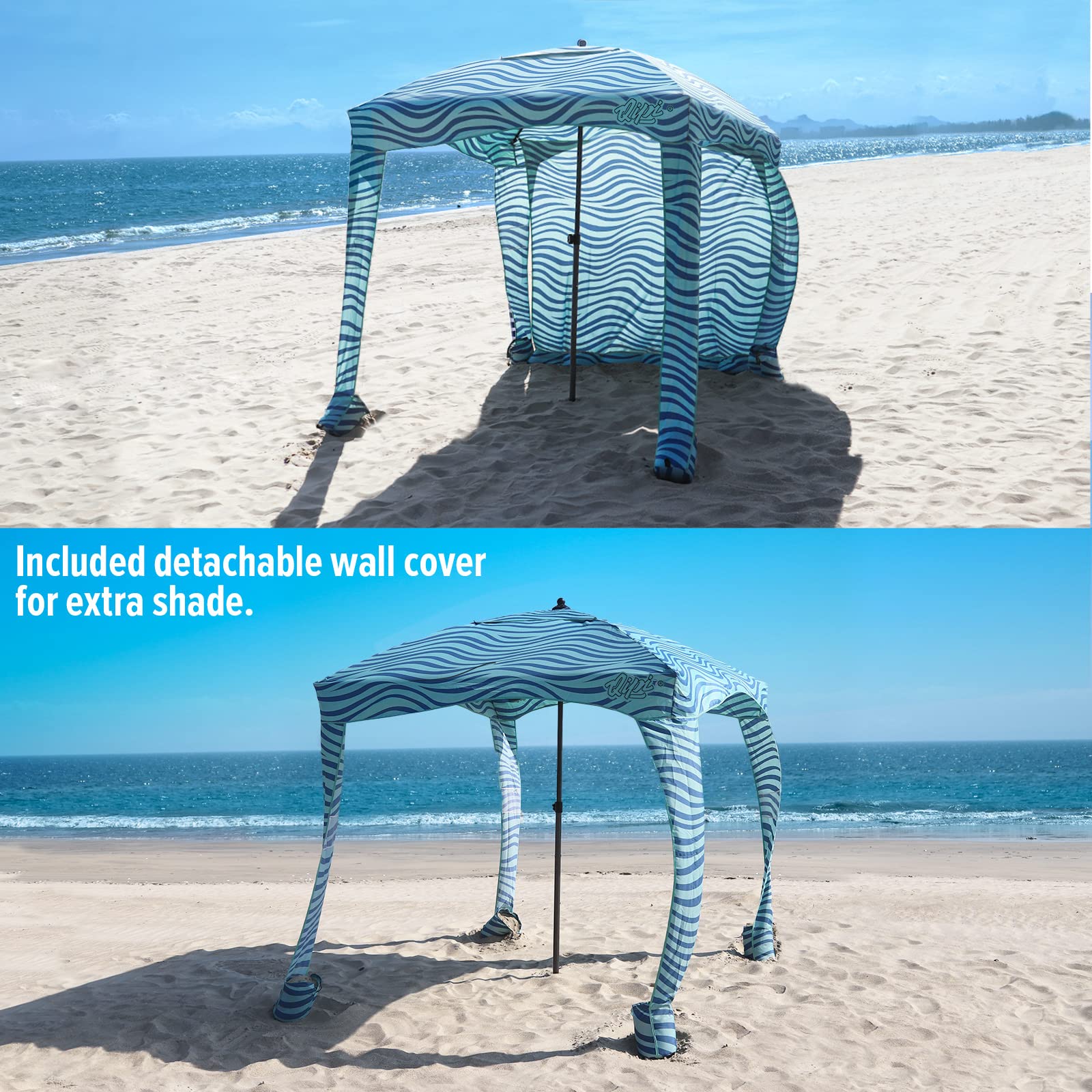 Qipi Beach Cabana - 6' x 6' Portable Sun Shelter with UPF 50+ UV Protection, Waterproof & Easy Setup Canopy, Includes Side Wall - Perfect for Family Beach Trips, Pool Parties, Camping & Outdoor Adventures