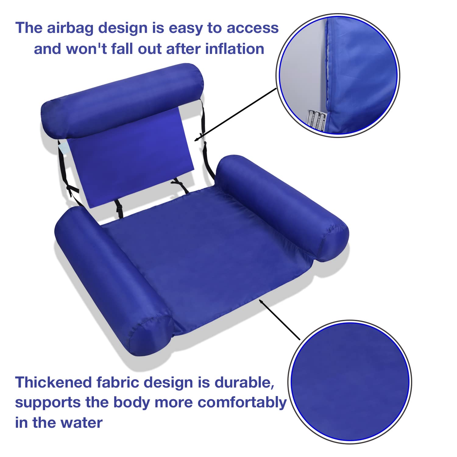 **Inflatable Water Pool Chairs for Adults – 2 Pack Portable Floating Lounge with Airbag Backrest – Comfortable Pool Hammock for Beach, Lake & Swimming – Blue (Great for Relaxing, Sunbathing & Floating)**