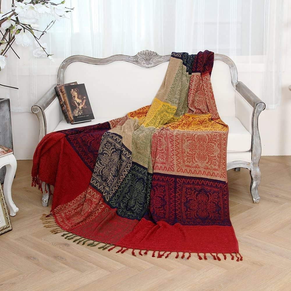 Soft Chenille Throw Blanket with Tassels - 86