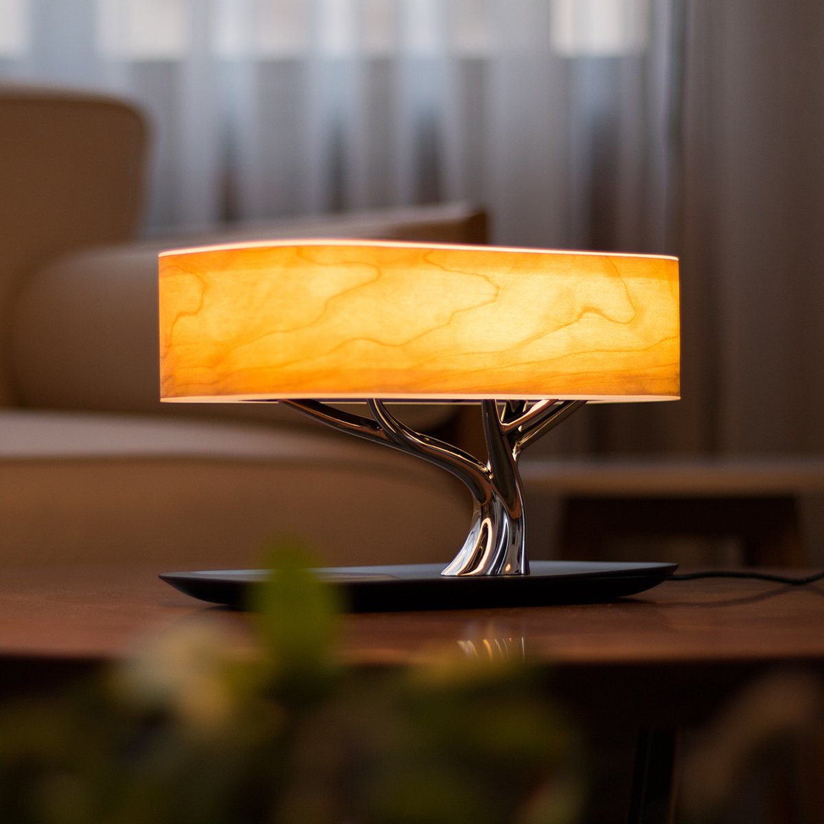 MODIRNATION Modern LED Bonsai Smart Bedside Lamp with Bluetooth Speaker & Qi Wireless Charger - Stepless Dimming, Sleep Mode - Perfect for Bedroom, Office & Nightstand (Tree of Light Design)