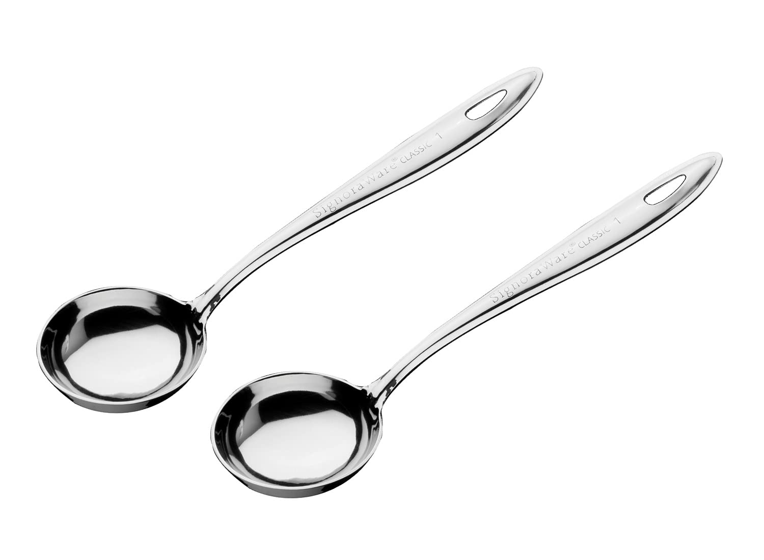 SignoraWare Premium Stainless Steel Food Grade Soup Ladle Set of 2 - 1.1mm Heavy Duty Kitchen Ladle for Cooking, Serving Gravy, Dal, Curry - 21.7cm (Perfect for Restaurants, Catering & Home Kitchens)