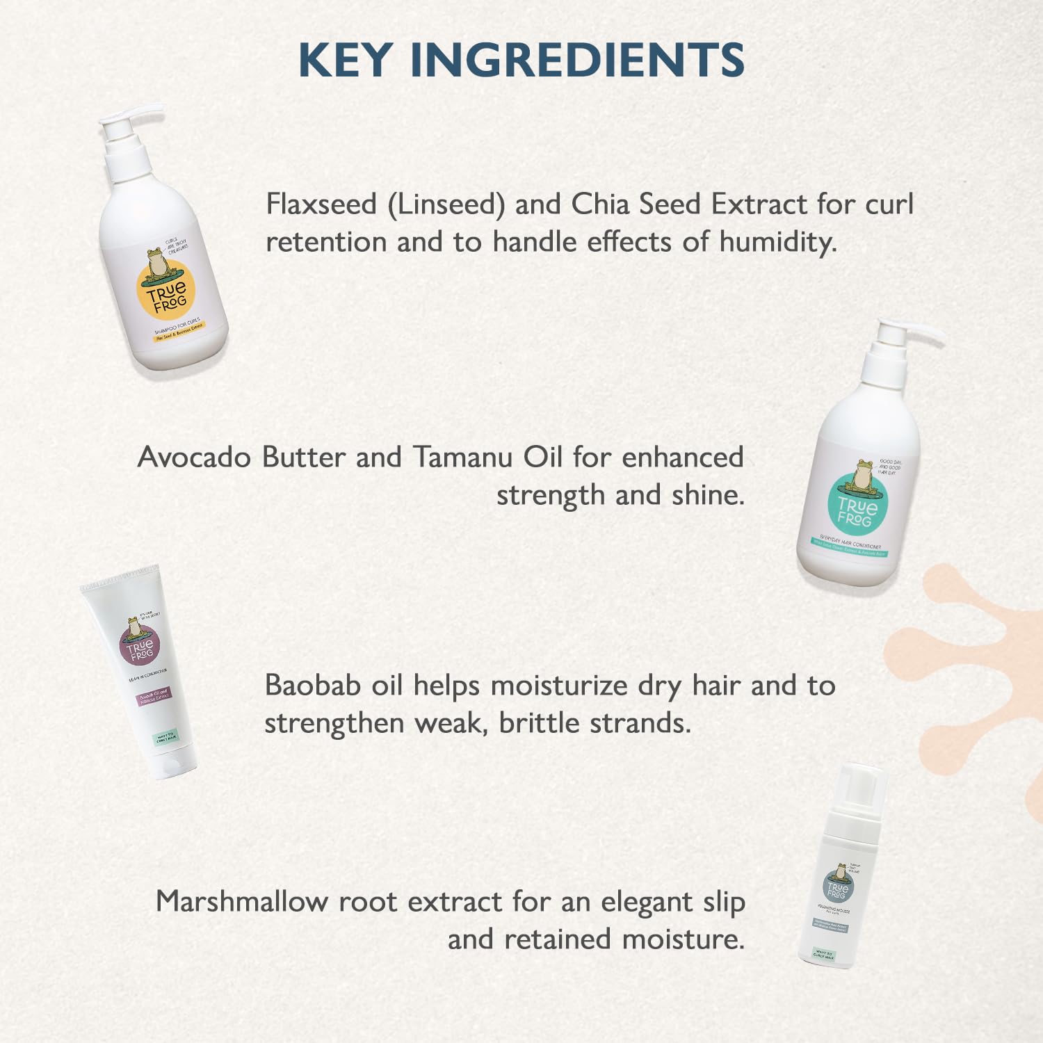 True Frog Volumizing Curl Care Combo Set - 250ml Curly Hair Shampoo, 250ml Daily Conditioner, 200ml Leave-In Conditioner & 150ml Volumizing Mousse - Hydrating Hair Care Kit for Curly, Wavy & Coily Hair - Perfect for Daily Use & Salon-Quality Styling at Home