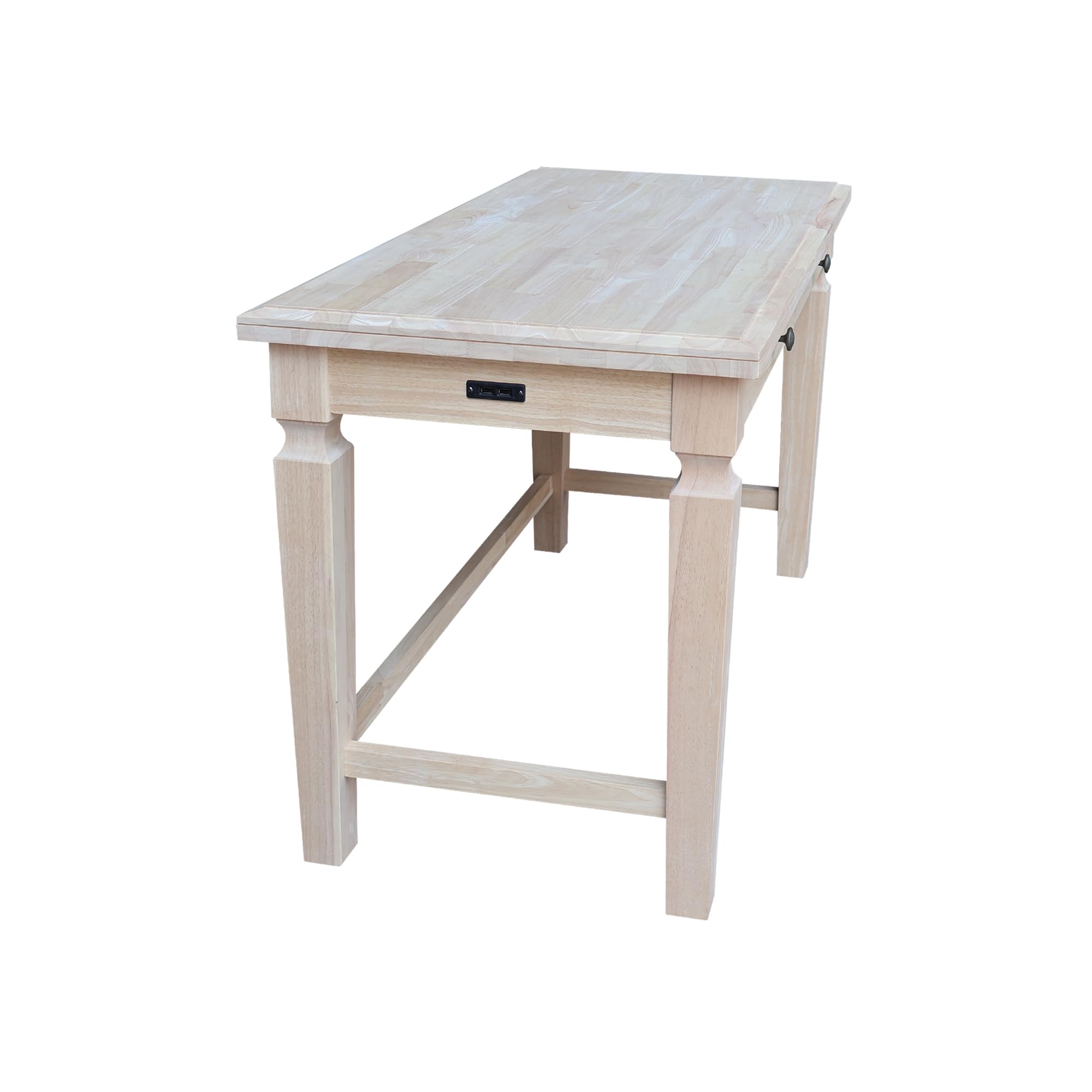 IC International Concepts Solid Wood Vista 2 Drawers Unfinished Writing Desk - Home Office Furniture for Study, Work & Crafting