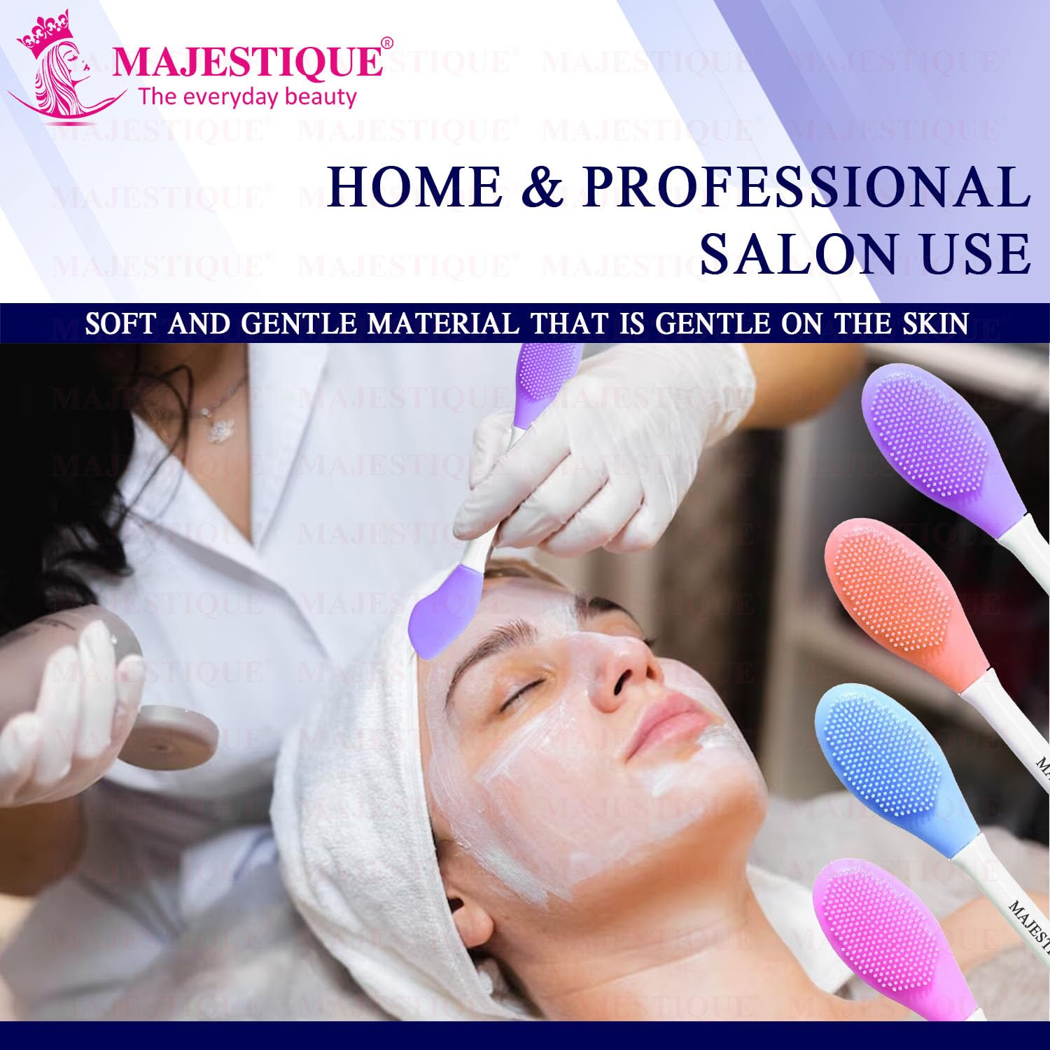 Majestique 3Pcs Multicolor Face Mask Applicator Set with Dual Sided Silicone Brush & Makeup Remover Sponge - Skincare Headband & Facial Tools for Women & Girls - Perfect for Spa Days, At-Home Beauty Routines & Skincare Treatments