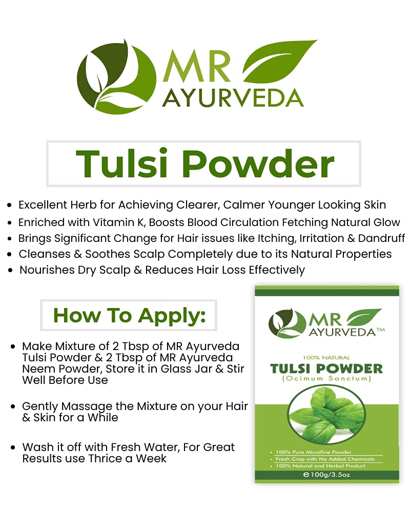 Organic Tulsi Powder (Holy Basil) - 100g | Pure, Chemical-Free for Face, Hair & Skin Care | Ayurvedic Herbal Supplement for Glowing Skin & Healthy Hair | Perfect for DIY Beauty, Tea & Wellness Rituals