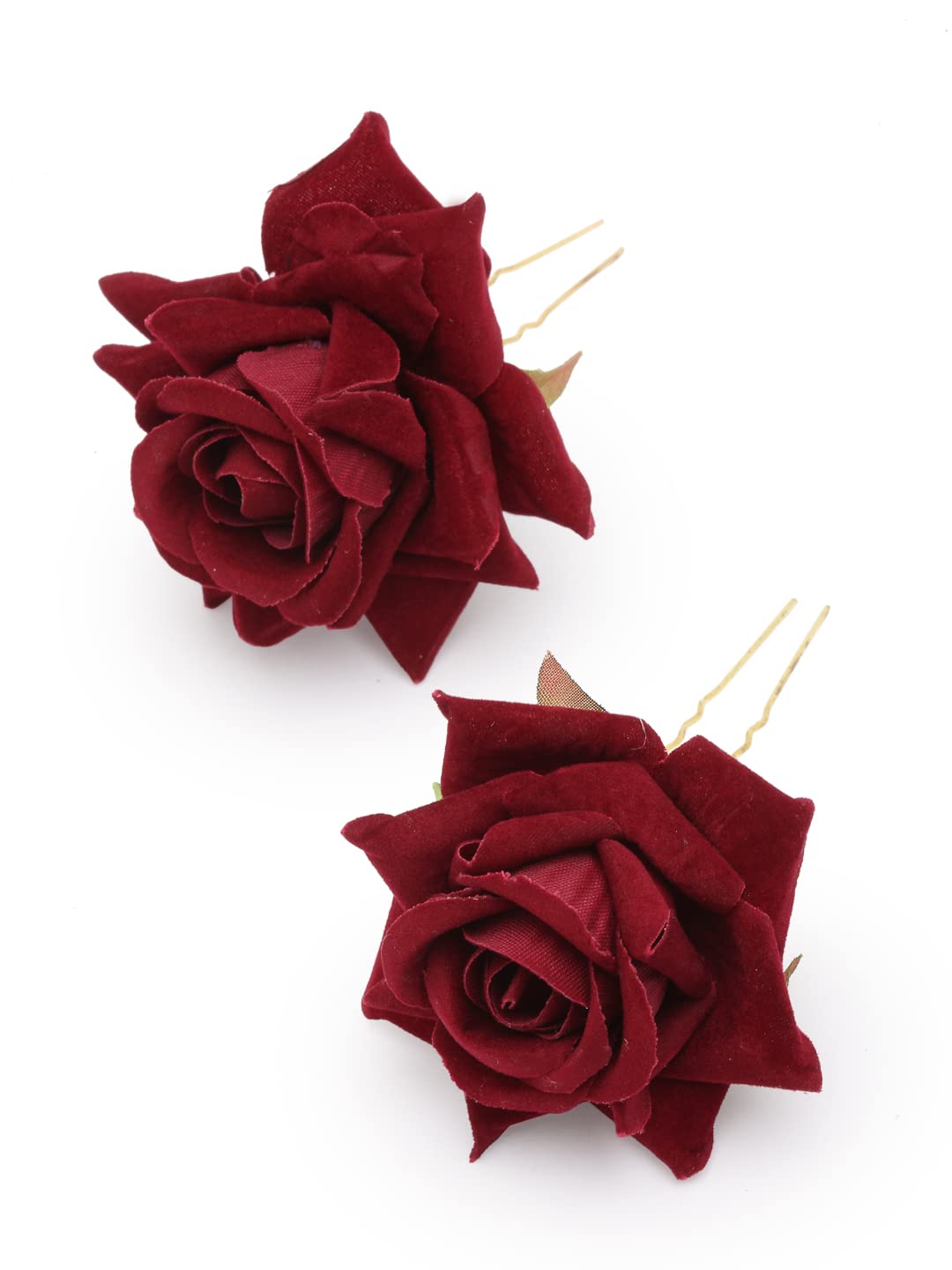 Vogue Rose Flower Bun Maker Hair Pins - 4pcs Maroon & Off-White for Bridal & Party Hairstyles