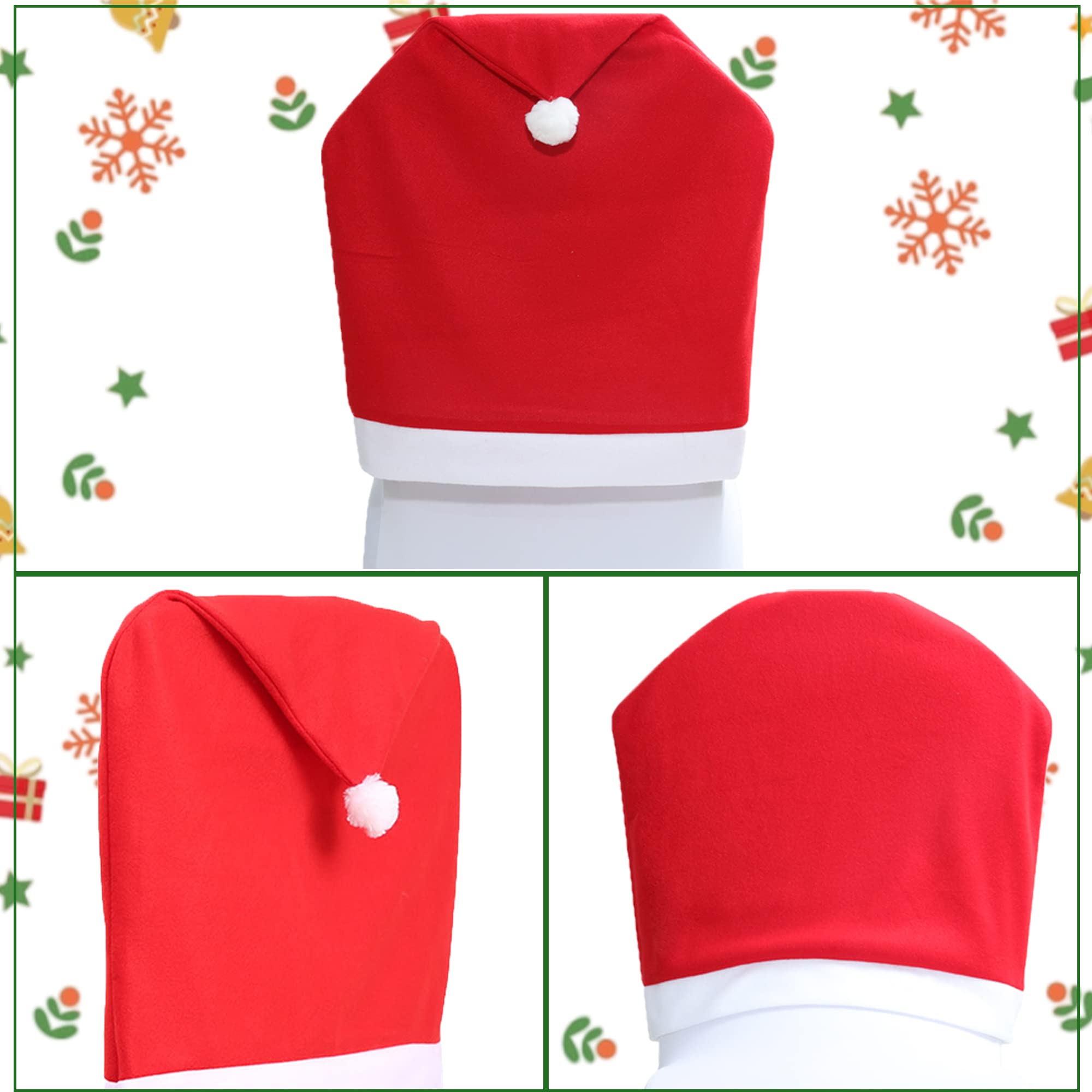 Qubjus 4-Piece Christmas Chair Covers Set - Santa Claus Red Hat Slipcovers for Dining & Kitchen Chairs | Holiday Decor for Home, Hotel & Party | Festive Xmas Table Setting & Dinner Decoration