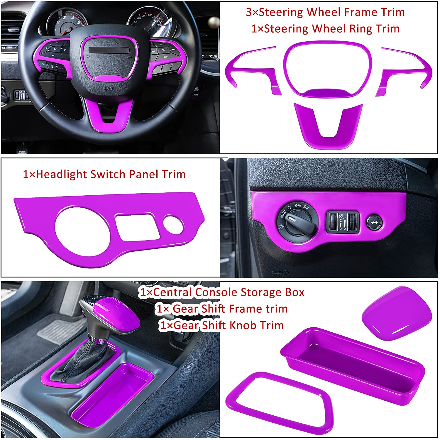 20PCS Full Set Interior Accessories Trim Kit for Dodge Charger 2015-2024 | Headlight, Window, Gear Shift & AC Vent Covers | Custom Car Interior Upgrade | Perfect for Car Enthusiasts & DIY Modifications (Purple)