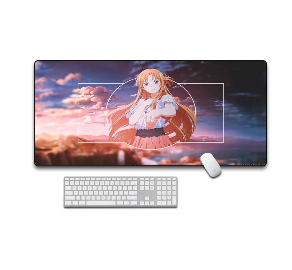 Premium Gaming Mouse Pad - Beautiful Sunset Asuna Sword Art Online Anime Design, Non-Slip Rubber Base with Stitched Edge, XL Size (800x300mm) for PC, Laptop, Office & Dorm - Perfect for Gaming, Work & Anime Fans