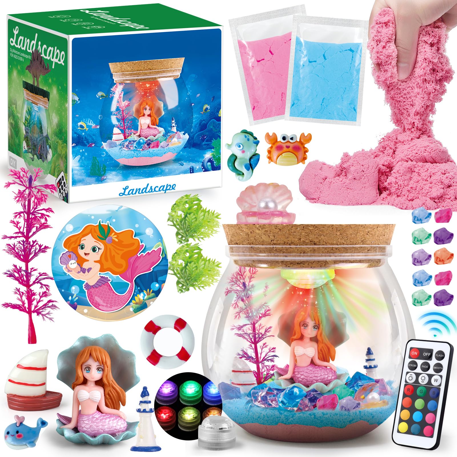 Mermaid DIY Terrarium Kit with LED Lights - Creative Craft Toys for Girls & Boys Ages 6-12 | Fun STEM Educational Gift for Kids | Perfect for Birthday Parties, Classroom Activities & Home Decor