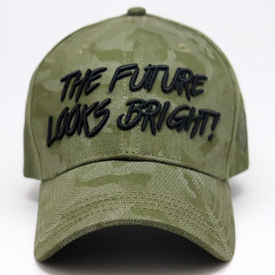 VT Shield Logo Future Looks Bright Army Green Textured Snapback Hat - Stylish Baseball Cap for Men & Women - Perfect for Outdoor Sports, Casual Wear, and Street Fashion