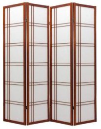 4 Panel Cherry Wood Oriental Room Divider - Handcrafted Shoji Screen for Home Decor, Privacy Partition & Zen Space Creation - Perfect for Living Rooms, Bedrooms and Meditation Areas