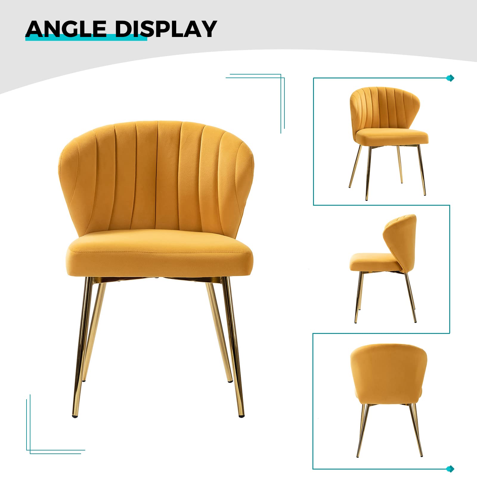 TINA'S HOME Modern Velvet Dining Chairs with Golden Metal Legs - Tufted Back Accent Chair for Living Room, Kitchen, Bedroom & Vanity | Small Upholstered Side Chair in Mustard Yellow - Perfect for Home Decor, Beauty Room & Patio Seating
