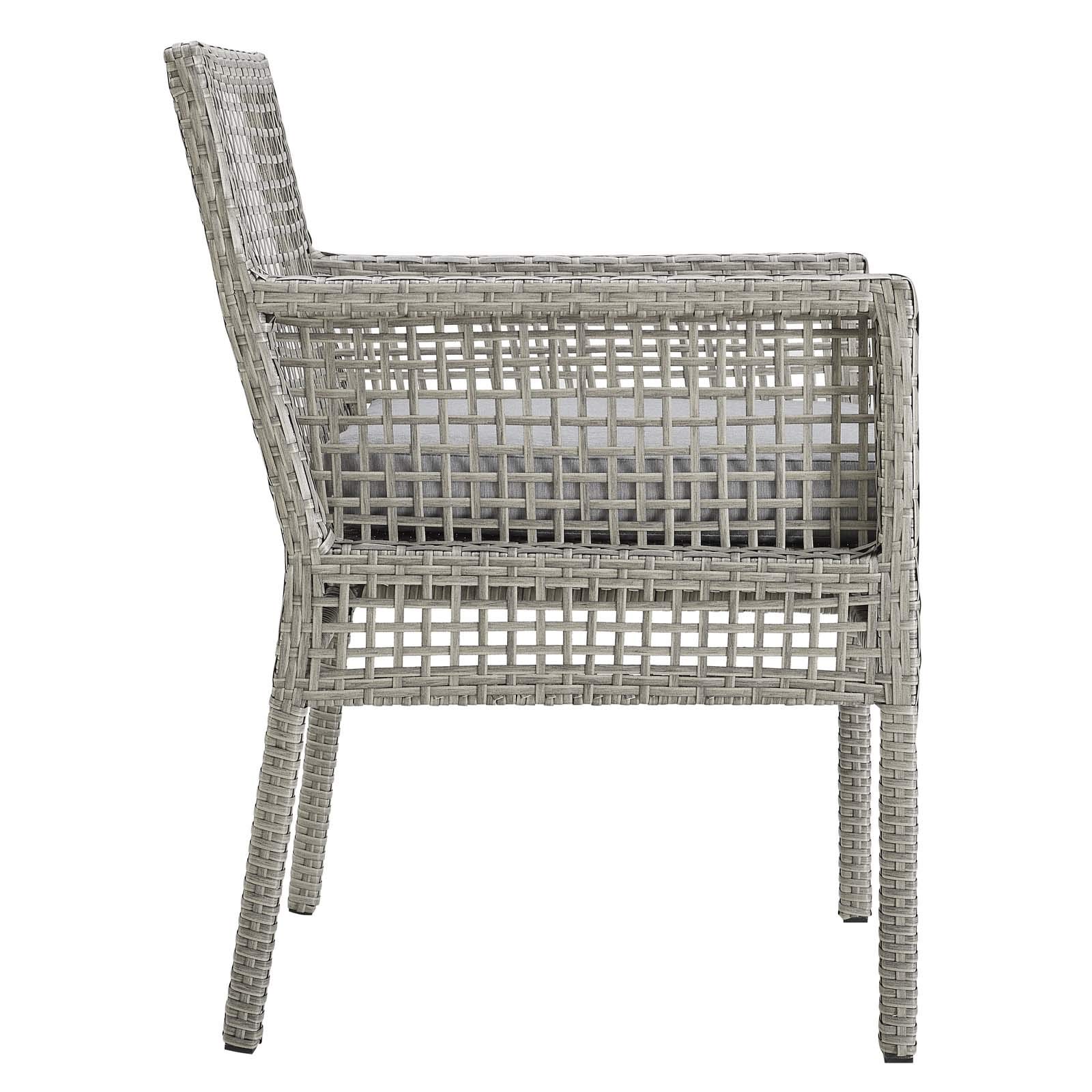 Modern Contemporary Outdoor Patio Dining Chairs Set of 2 - Rattan Armchairs in Gray for Garden, Poolside & Backyard Relaxation