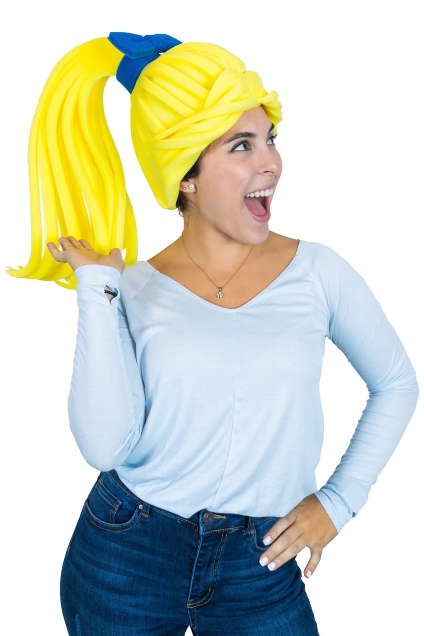 Foam Party Hats: Fun Ponytail Foam Wig for Cosplay, Drag Queen Performances & Crazy Hat Day - Colorful Wig with Bow - Perfect for Halloween, Themed Parties & Festive Celebrations