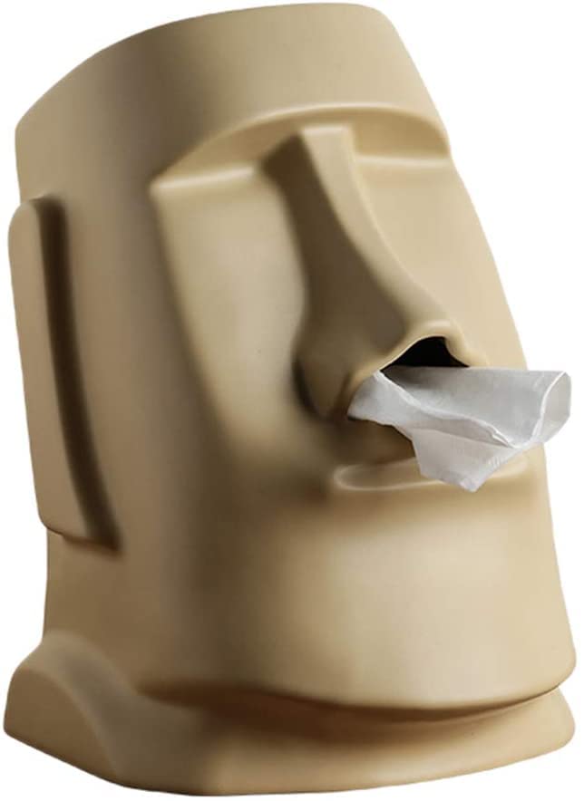 Bddalpke Easter Island Tissue Box Cover - Nordic Creative Ceramic Tissue Holder for Home Decor, Bathroom & Living Room Accessories (Beige) | Perfect for Modern, Scandinavian & Boho Style Interiors