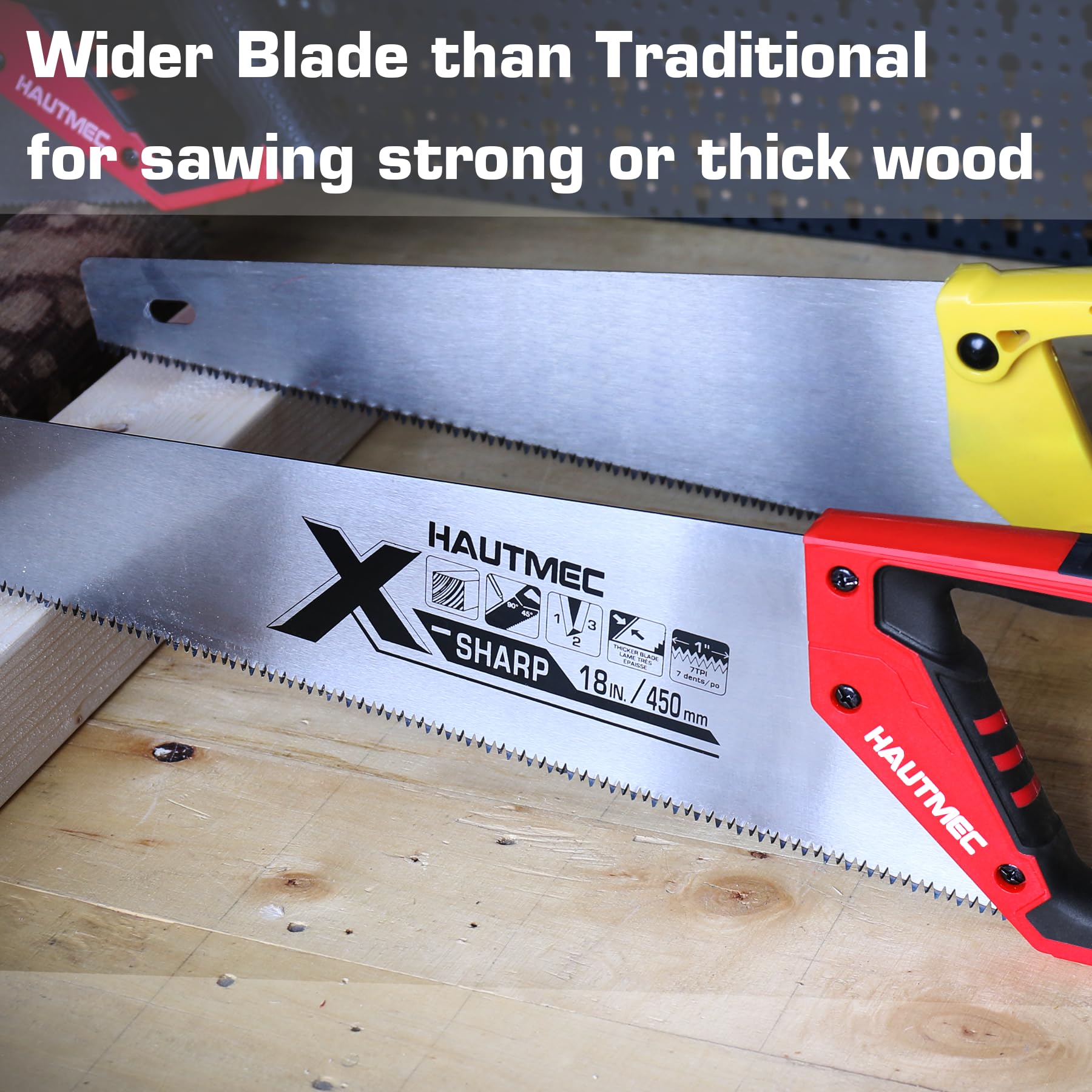 HAUTMEC 18 Inch X-Sharp Pro Hand Saw - 7 TPI Fine Wood Cutting Saw - Professional Handsaw for Woodworking, Laminate & Plastic - Rip Cut & Cross Cut Saw (HT0151) - Perfect for Carpentry, DIY Projects & Home Improvement