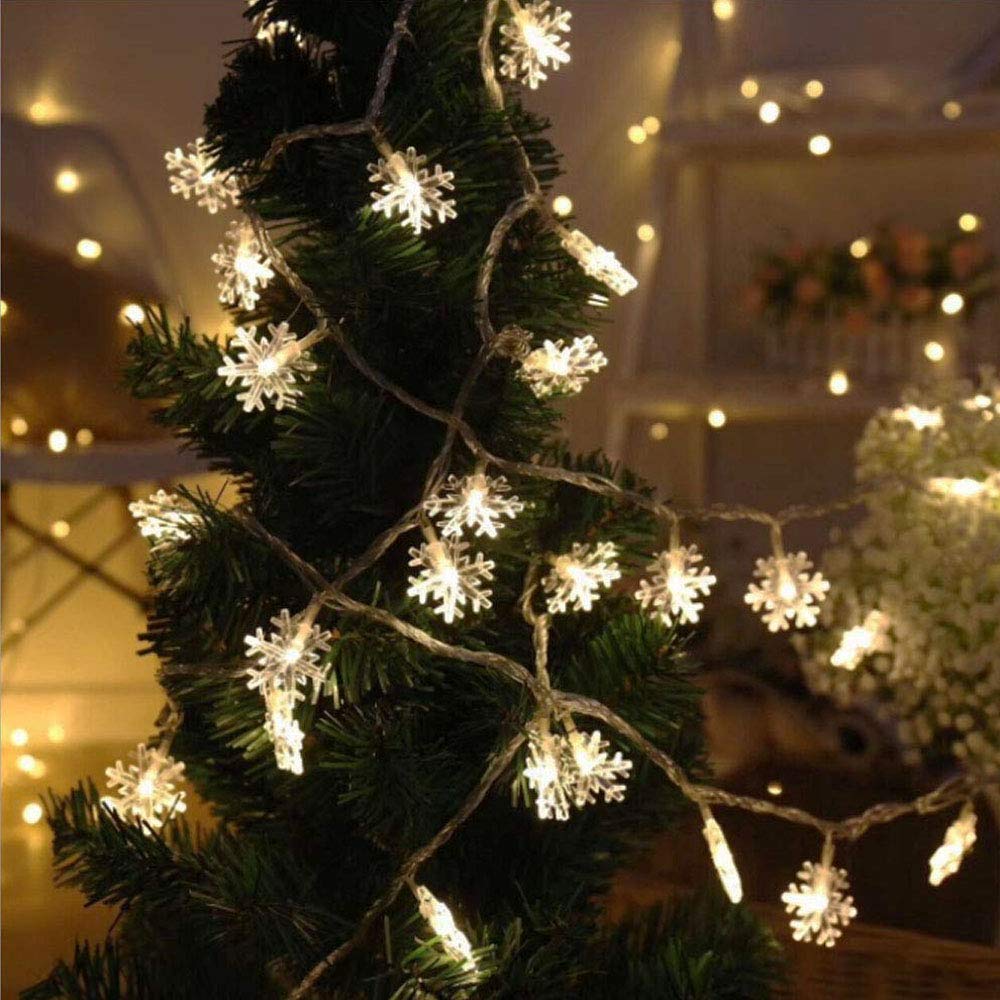 WesGen 20ft Snowflake String Lights - 40 LED Battery Operated Waterproof Fairy Lights for Christmas, Garden, Patio, Bedroom & Party Decor (Warm White) | Indoor & Outdoor Holiday Decoration